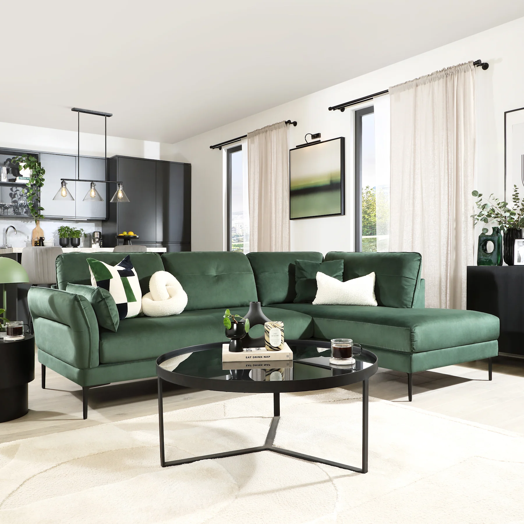 Larissa L-Shape Corner Sofa, Right-Hand Facing, Moss Green Classic Velvet