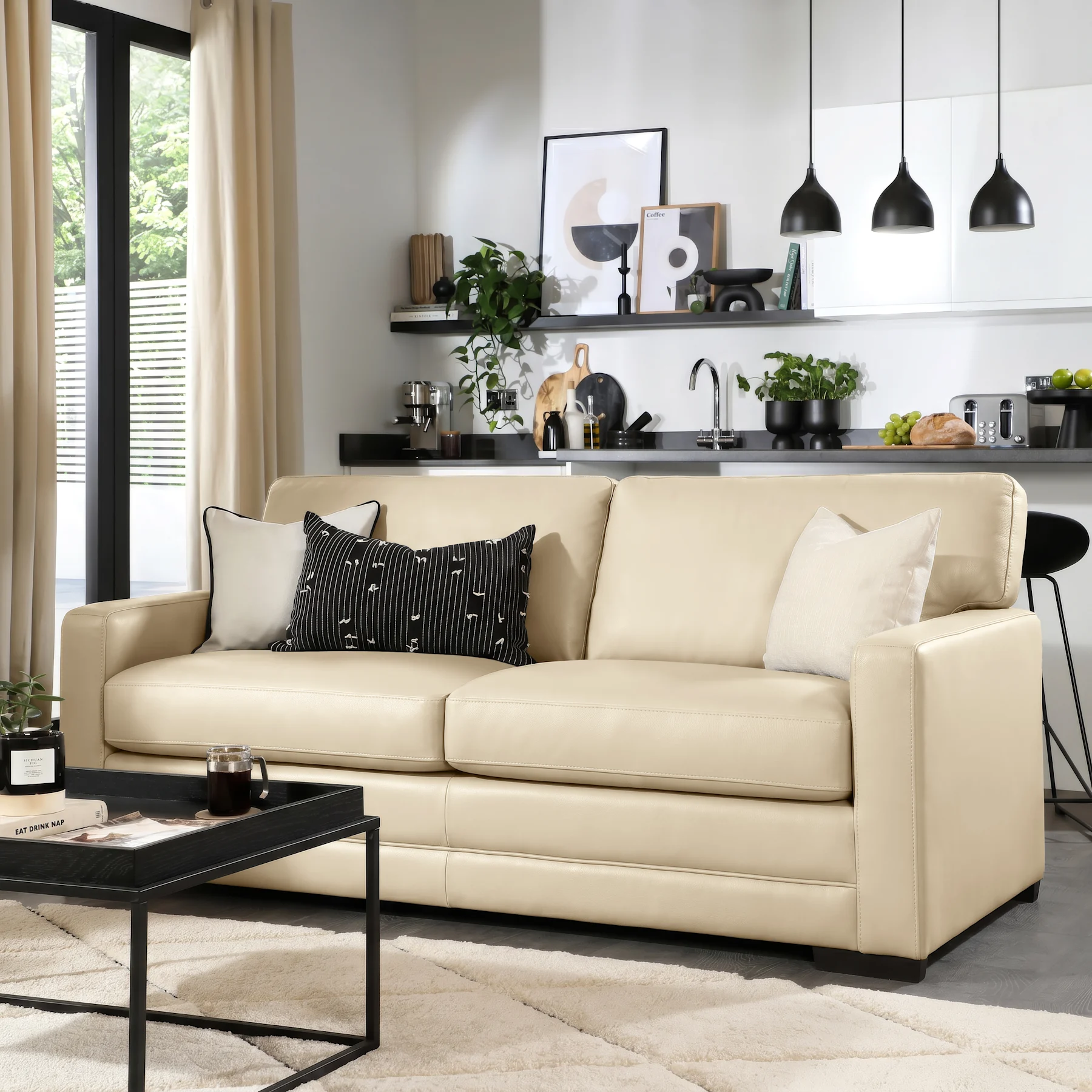 Arden 3 Seater Sofa, Ivory Premium Faux Leather