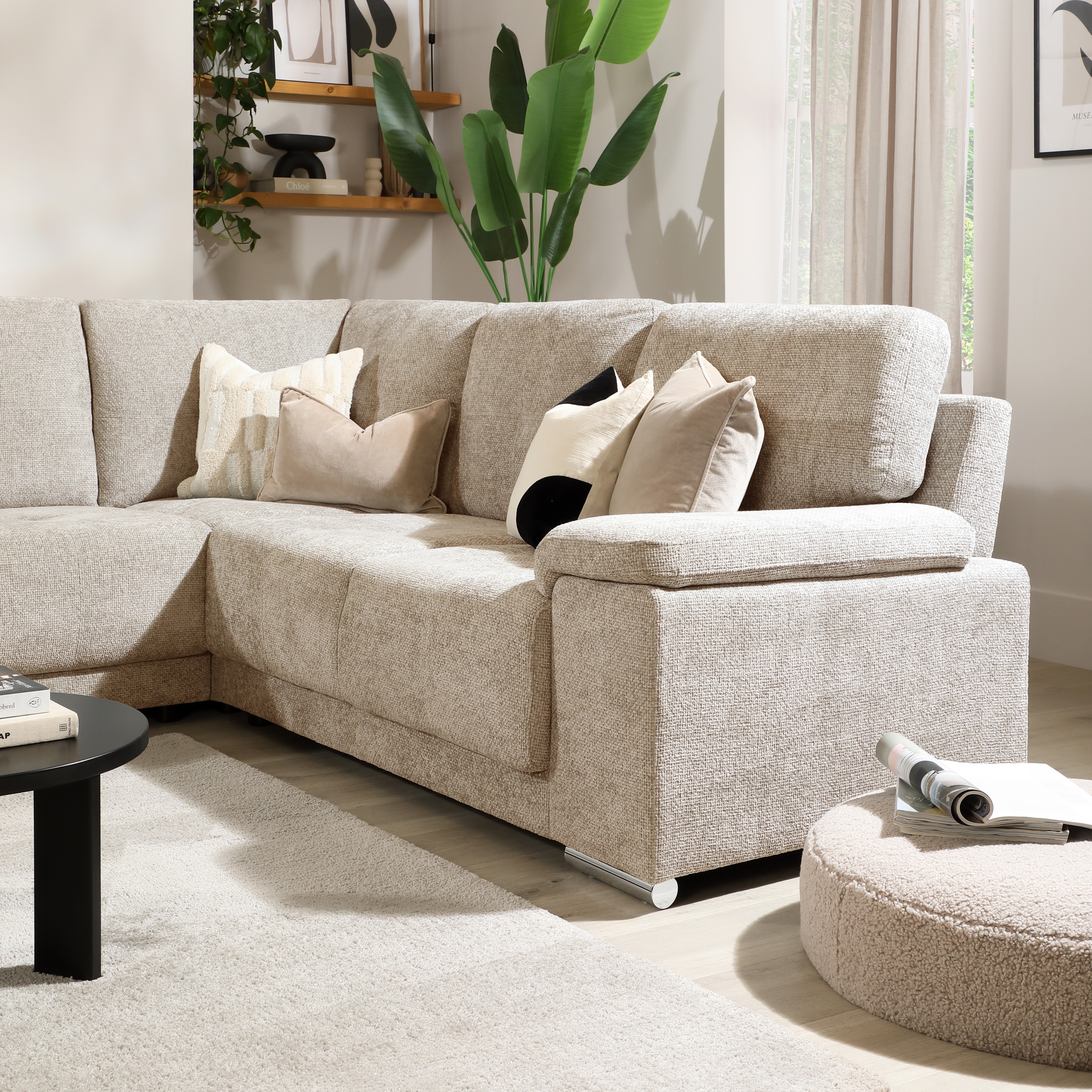 Kansas Corner Sofa, Champagne Woven Chenille Fabric Only £1,099.99