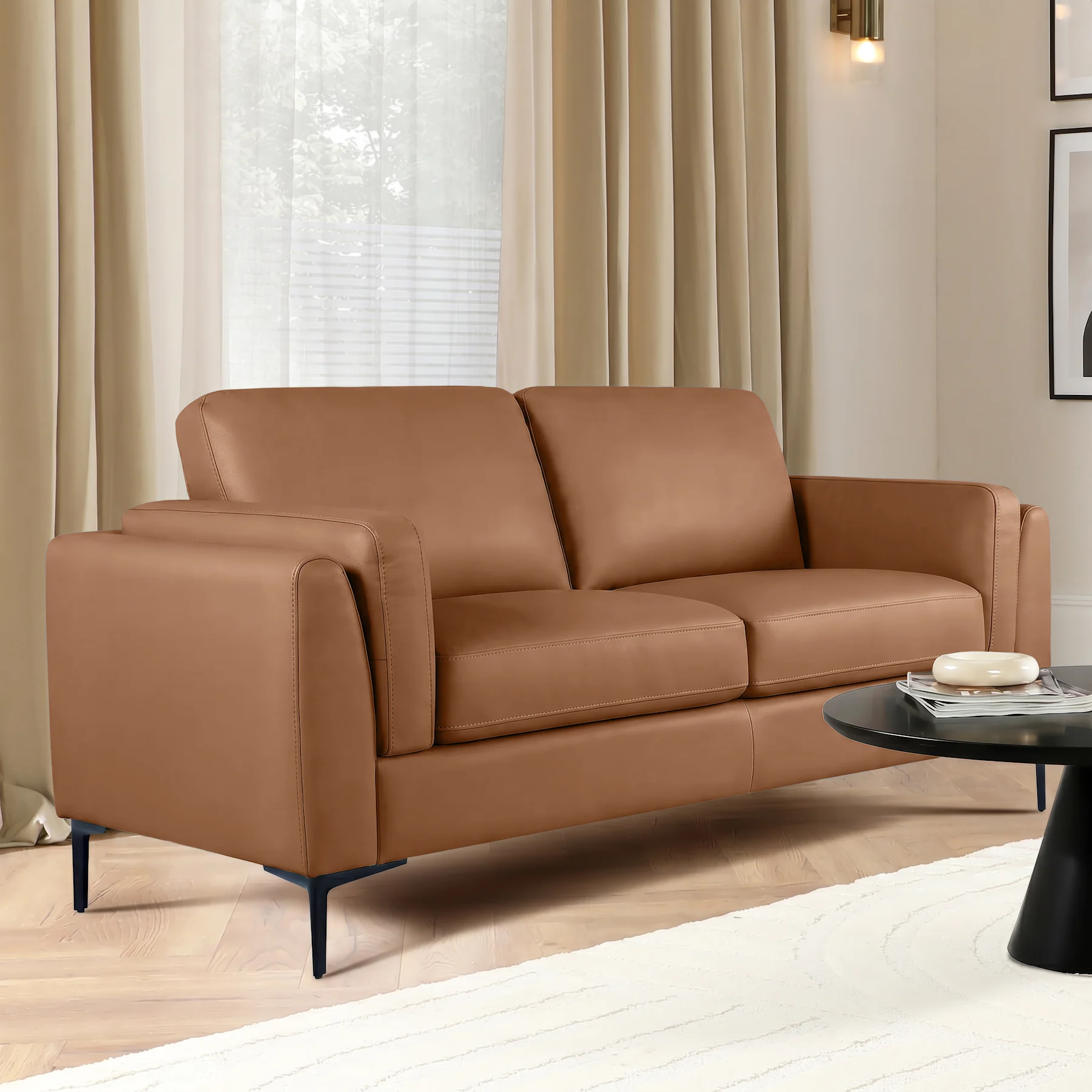 Lucia 2 Seater Sofa, Tan Premium Faux Leather