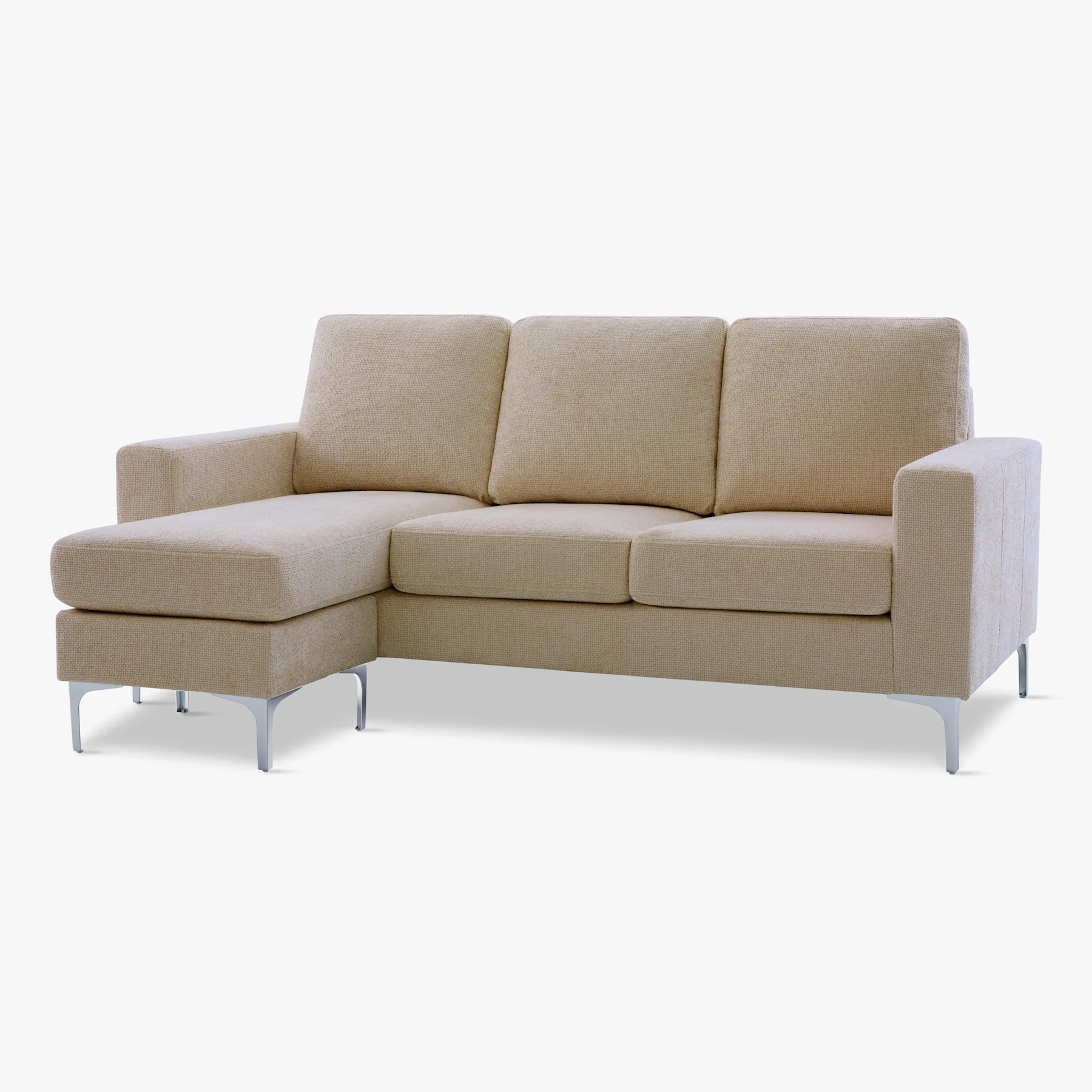 Baltimore L-Shape Corner Sofa, Champagne Woven Chenille Fabric