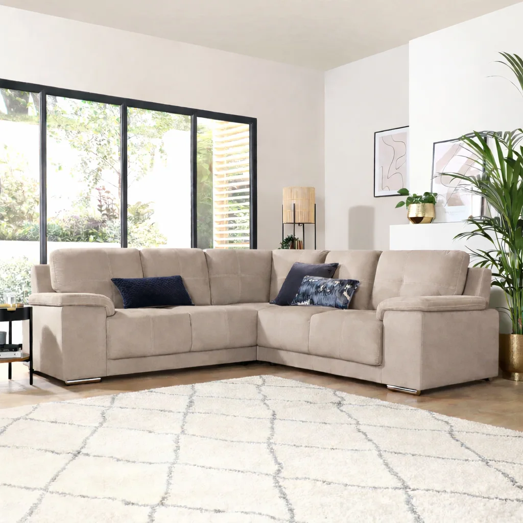 Kansas Corner Sofa, Beige Classic Plush Fabric