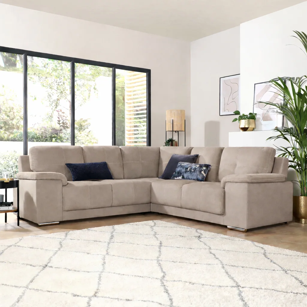 Kansas Corner Sofa, Beige Classic Plush Fabric