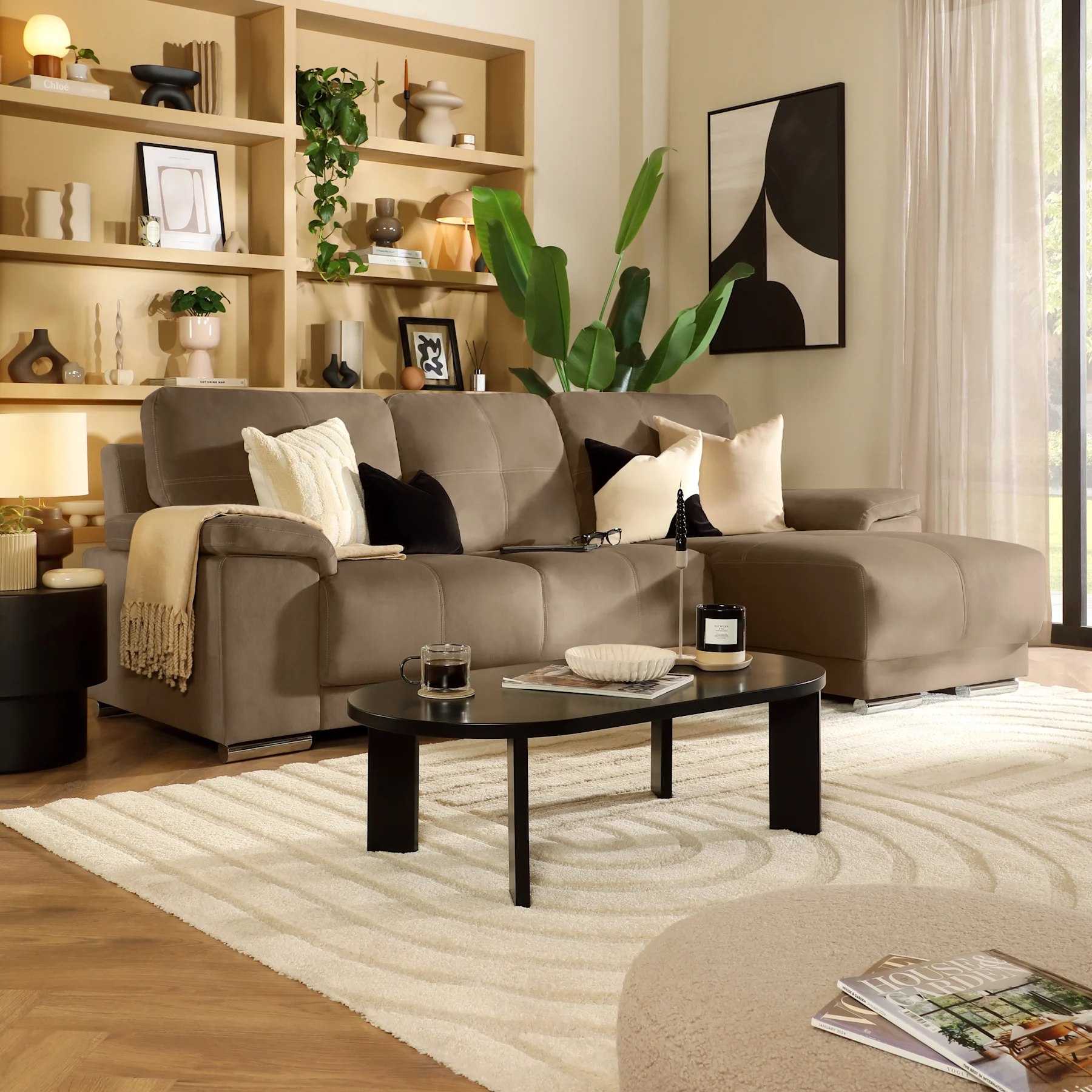 Kansas L-Shape Corner Sofa, Right-Hand Facing, Beige Classic Velvet