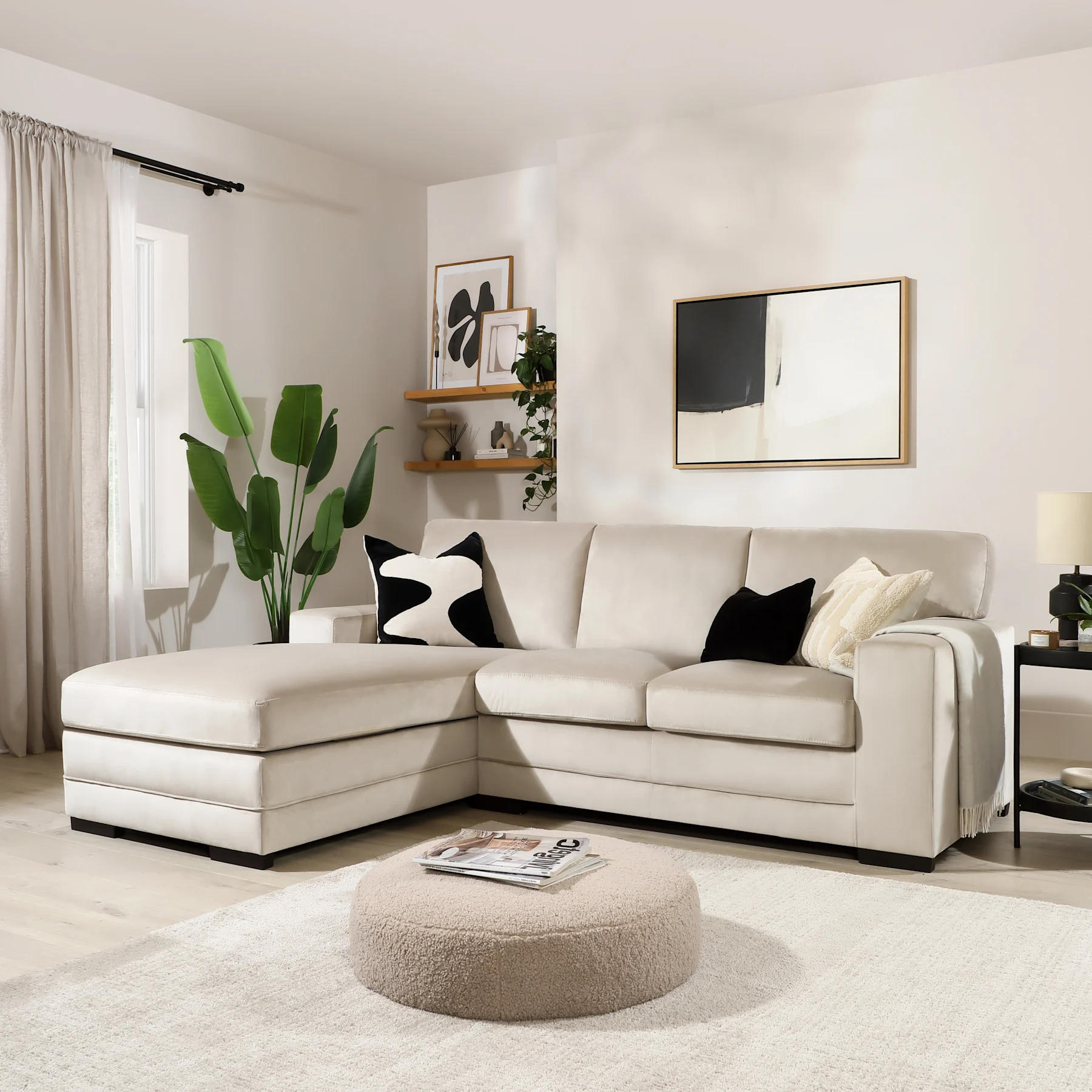 Manhattan L-Shape Corner Sofa, Left-Hand Facing, Champagne House Velvet