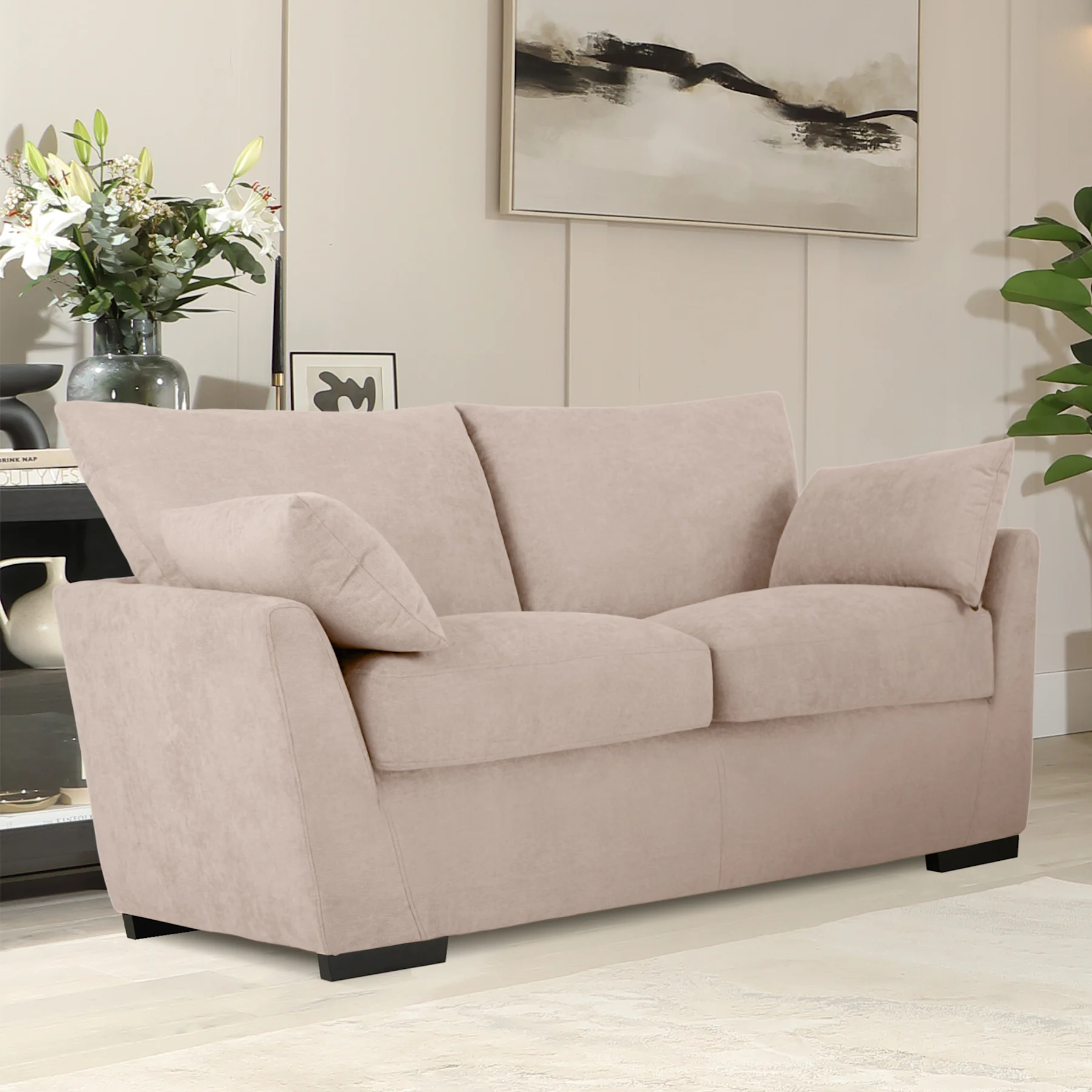 Langdon 2 Seater Sofa, Beige House Plush Fabric