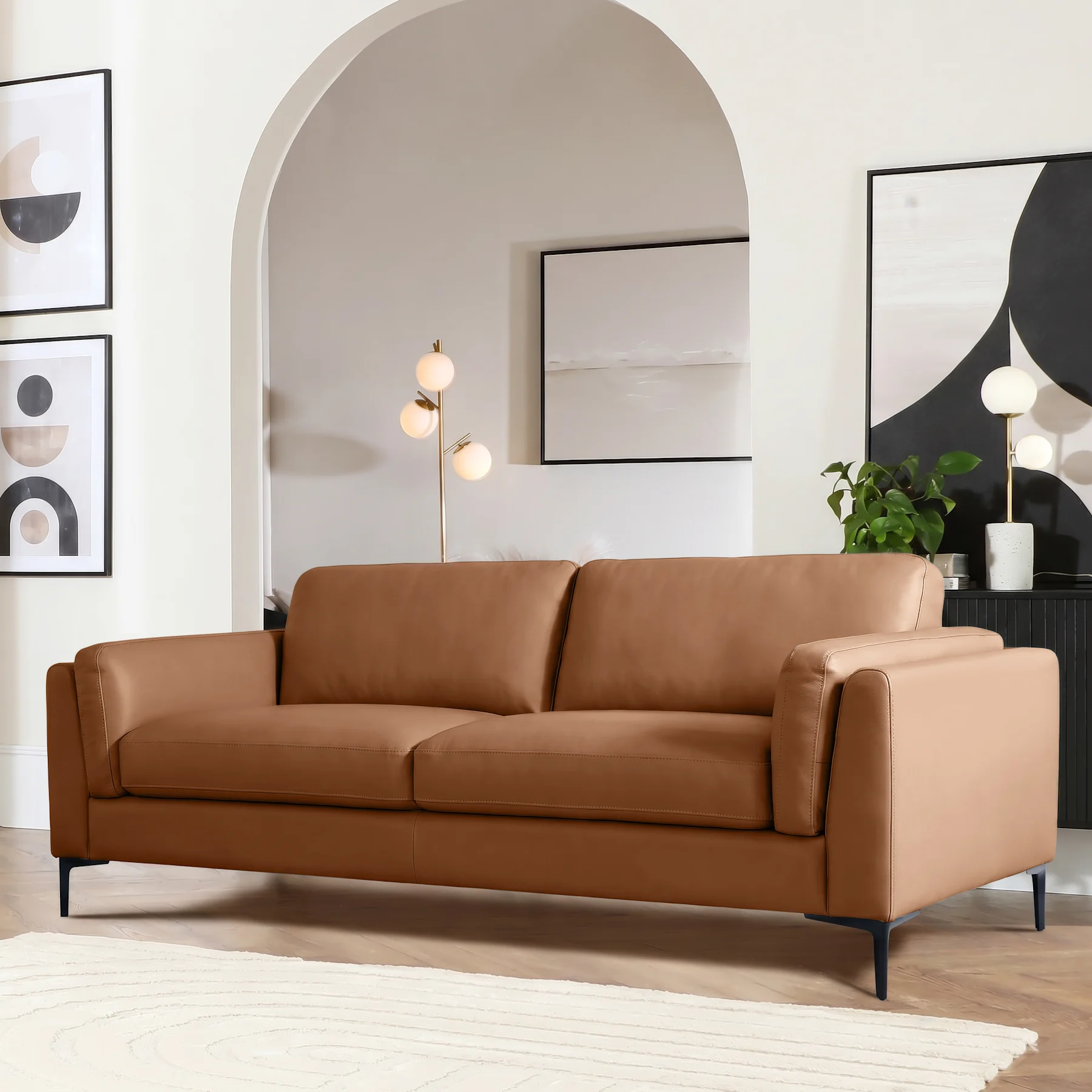 Lucia 3 Seater Sofa, Tan Premium Faux Leather