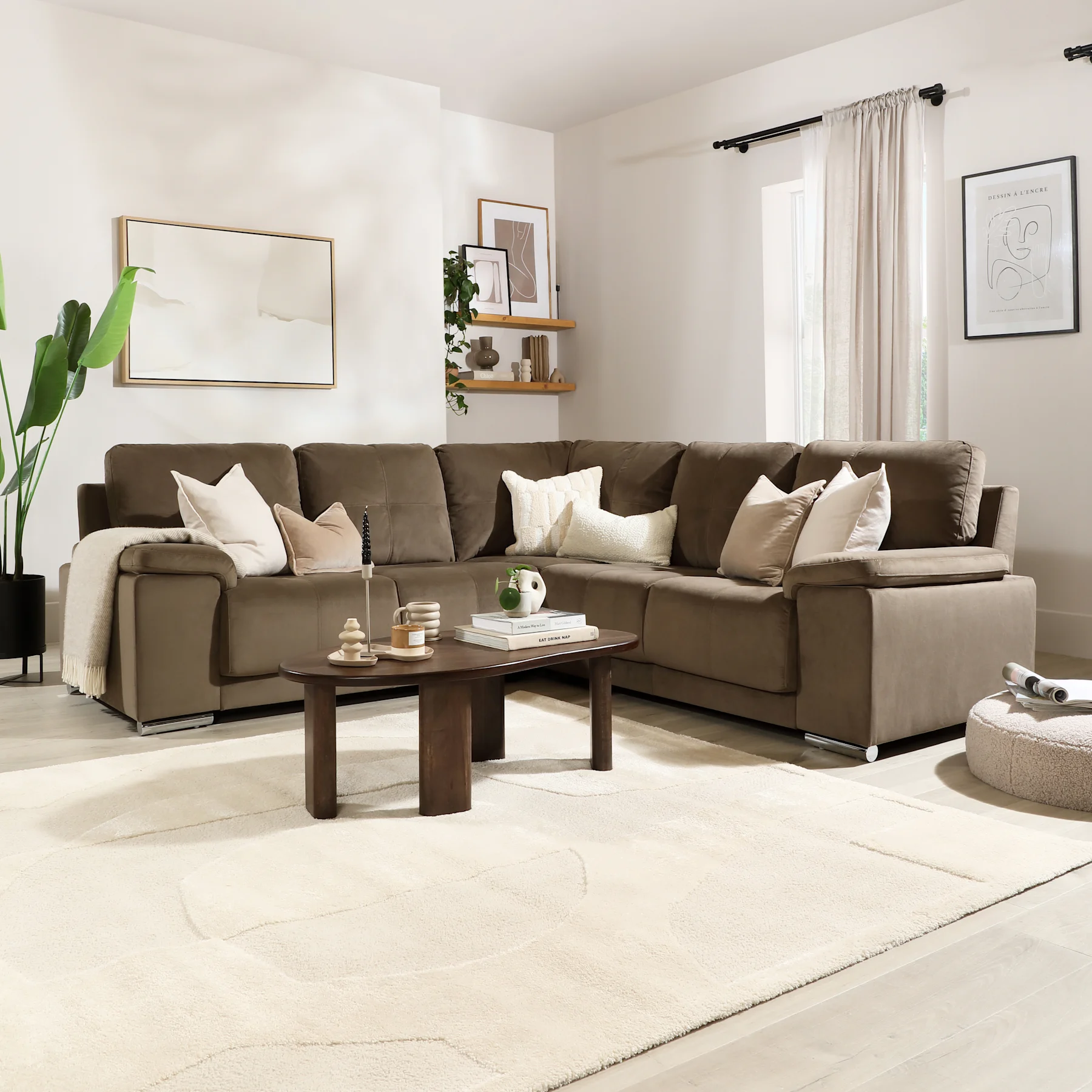 Kansas Corner Sofa, Beige Classic Velvet