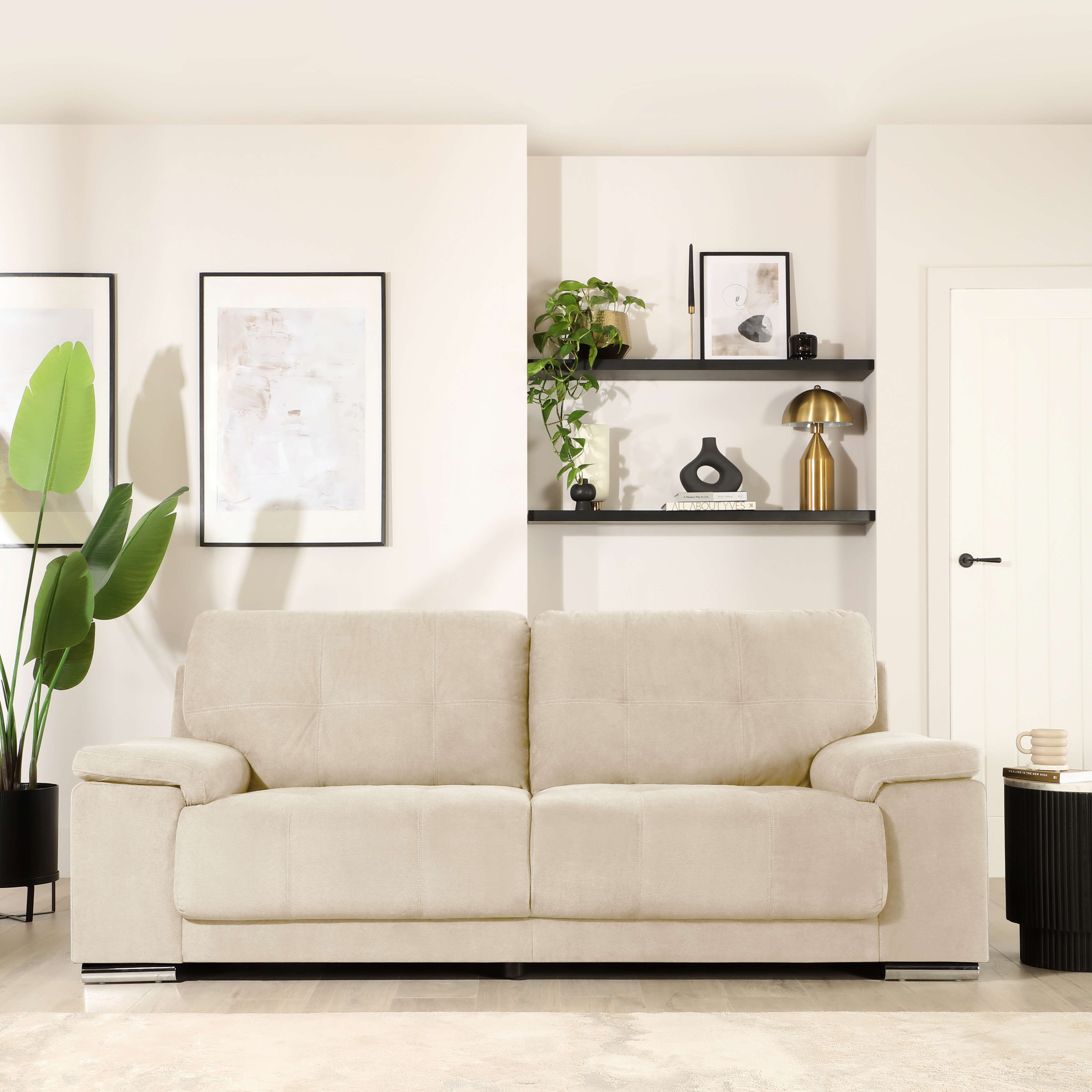 Kansas 3 Seater Sofa, Ivory Classic Plush Fabric Only £599.99