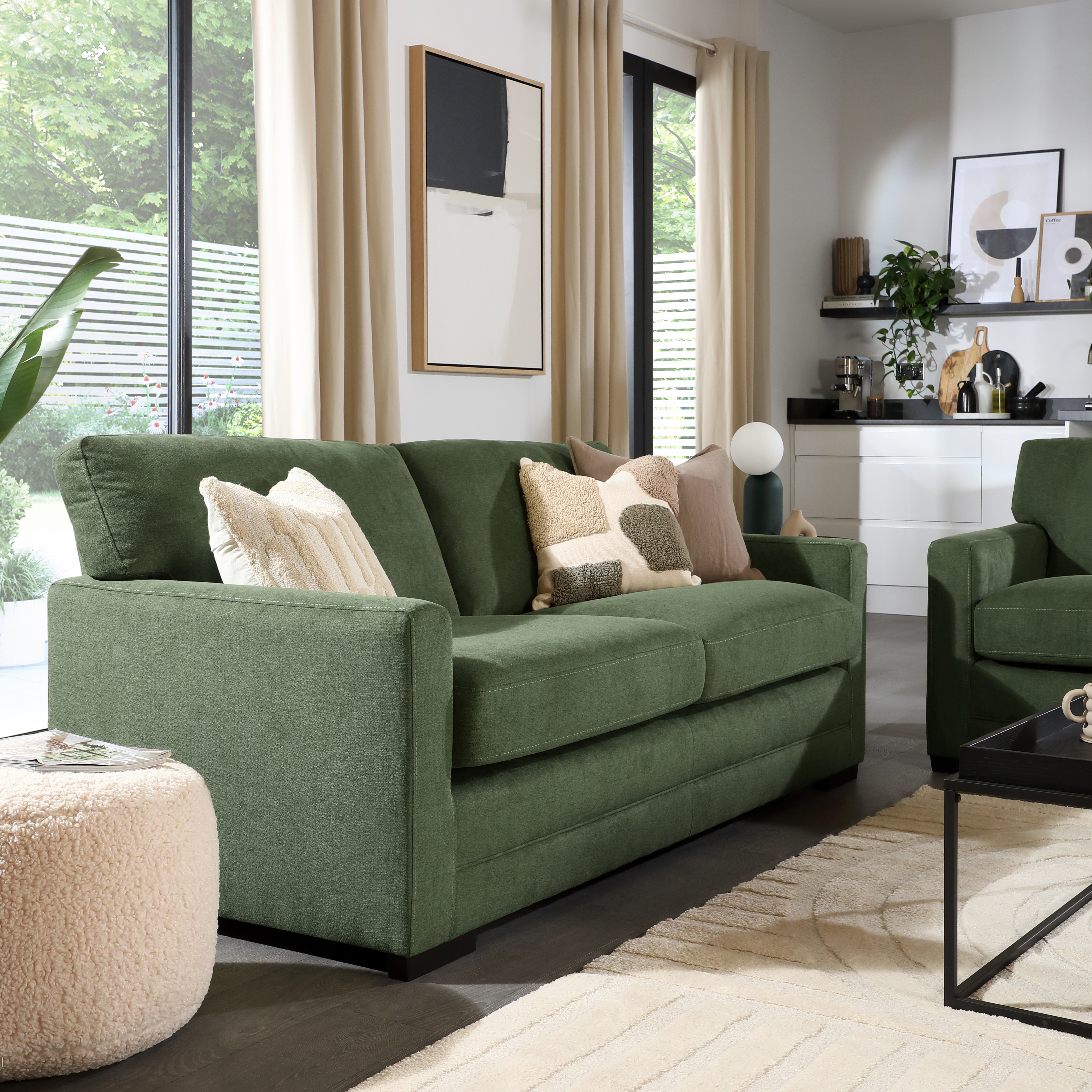 Arden 3+2 Seater Sofa Set, Moss Green House Plush Fabric Only
