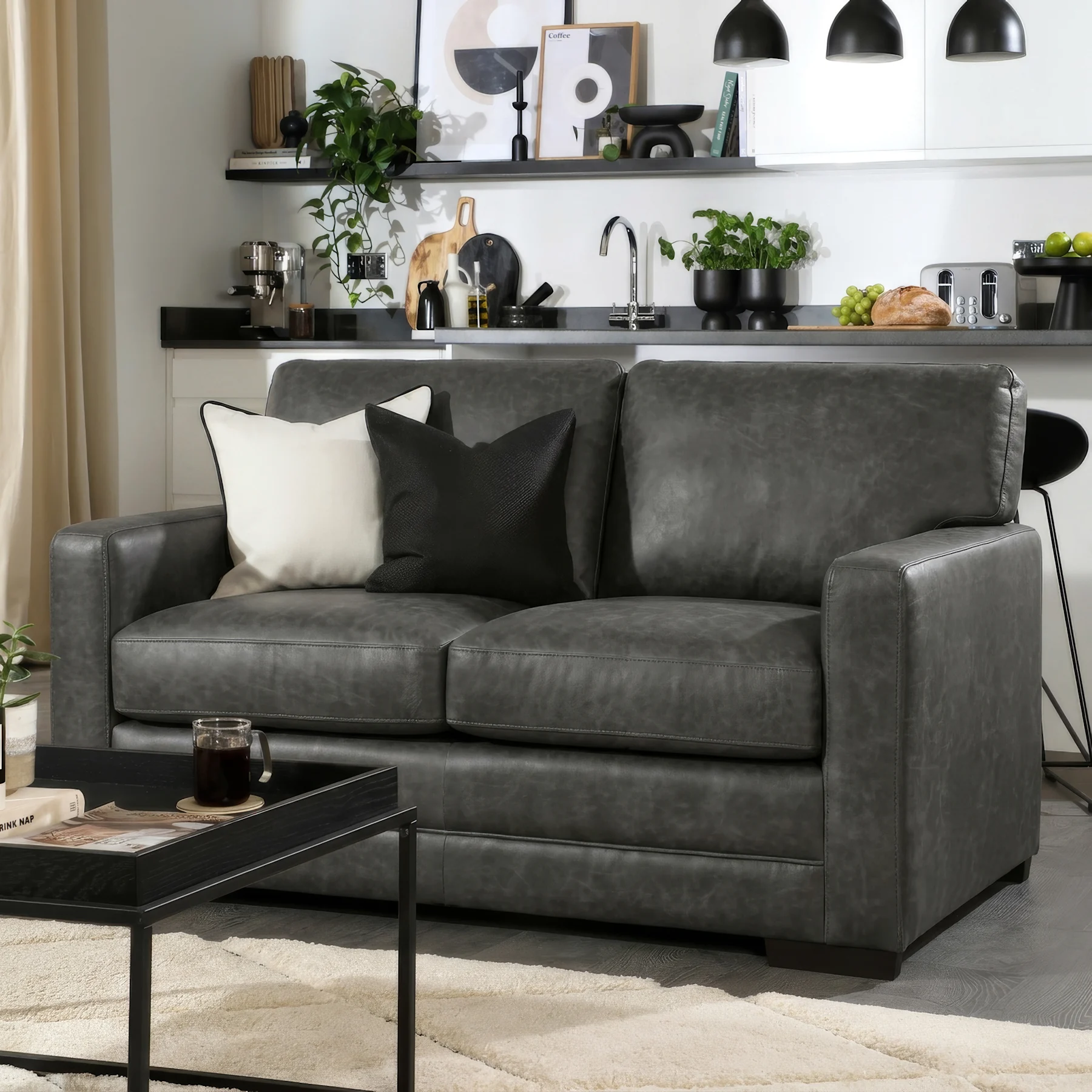 Arden 2 Seater Sofa, Vintage Grey Premium Faux Leather
