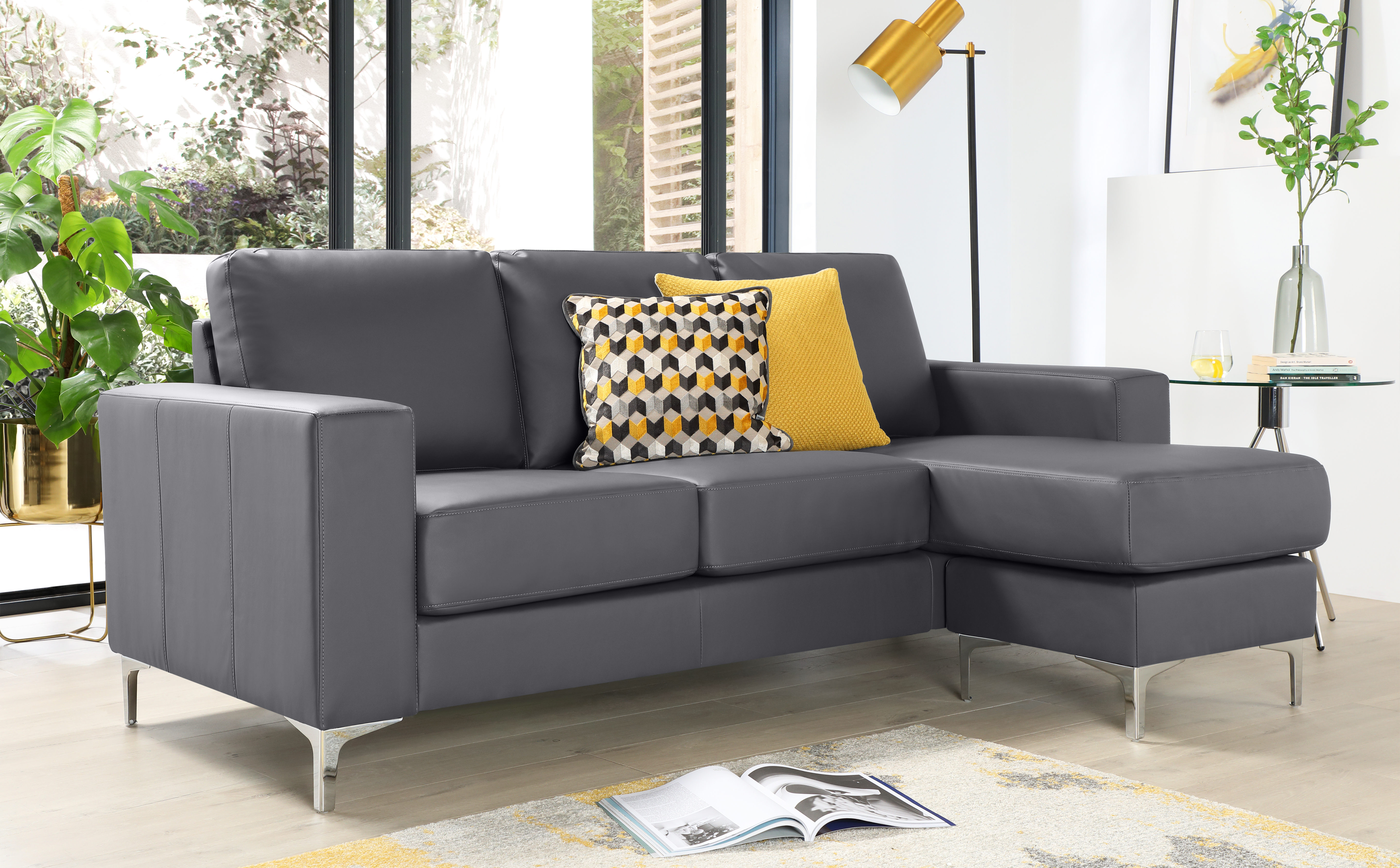 Baltimore L-shape Corner Sofa, Grey Premium Faux Leather Only