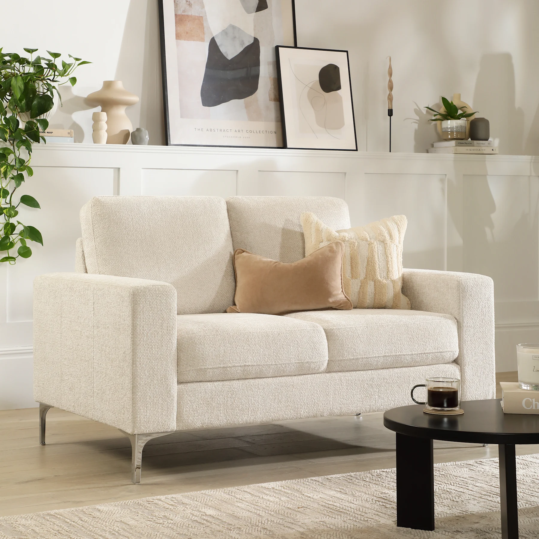 Baltimore 2 Seater Sofa, Ivory Woven Chenille Fabric