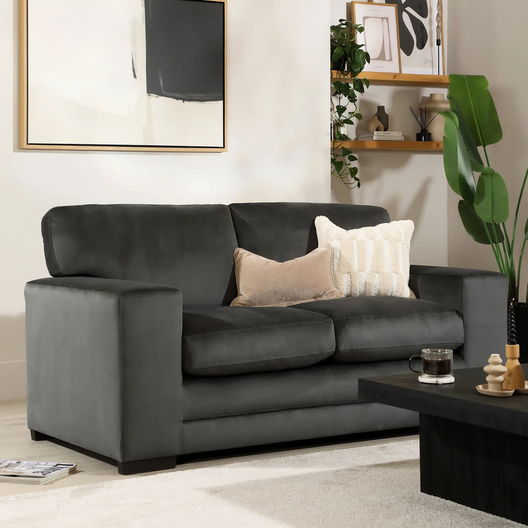 Manhattan 2 Seater Sofa, Charcoal Grey House Velvet