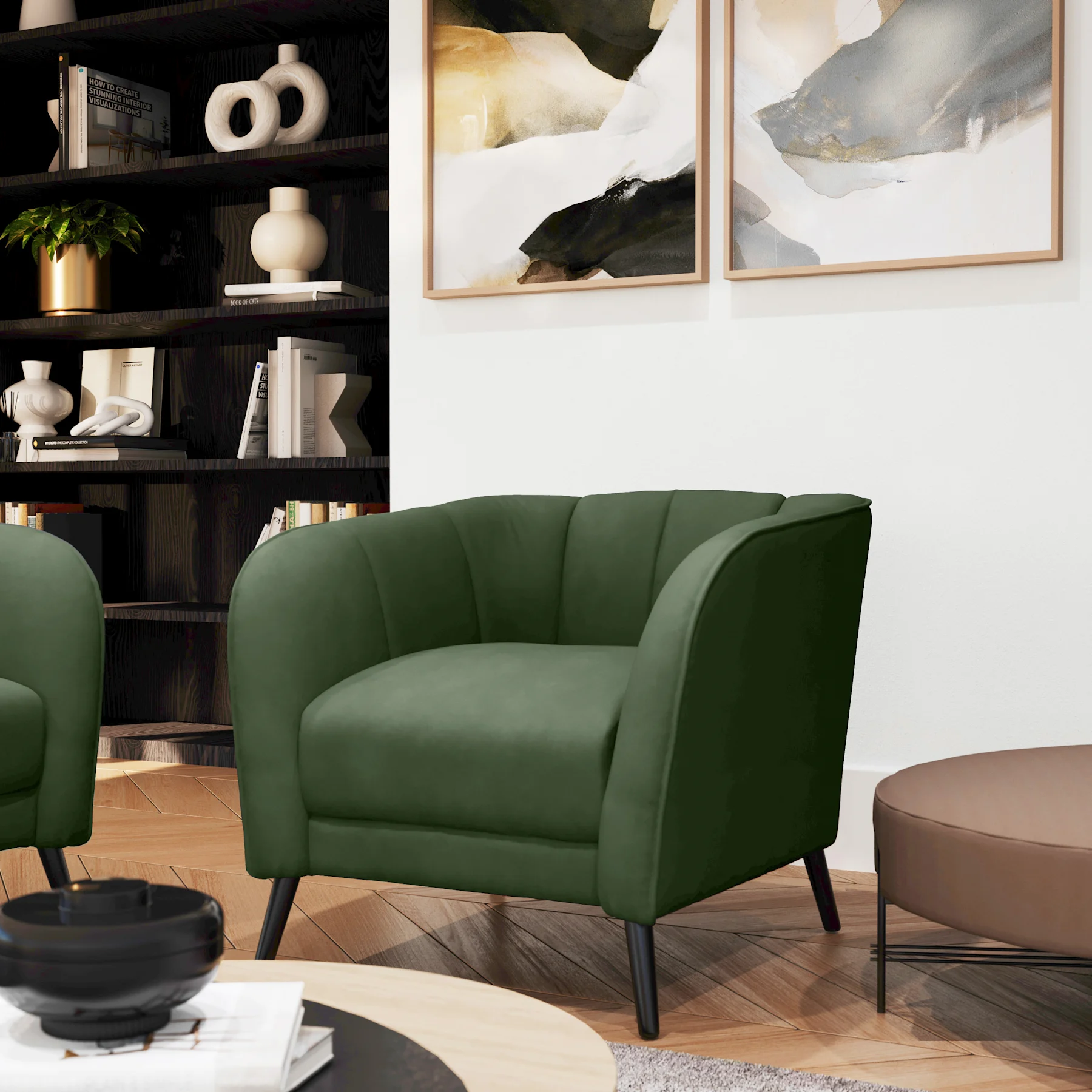Loren Armchair, Moss Green Classic Plush Fabric