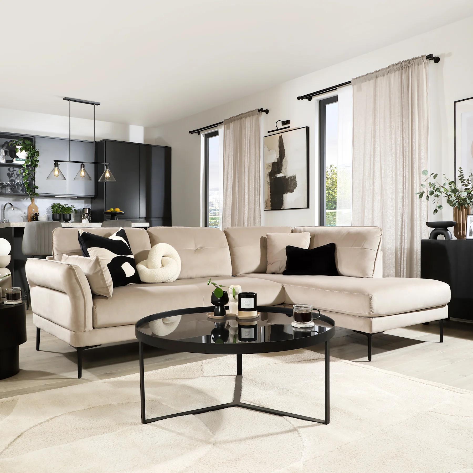 Larissa L-Shape Corner Sofa, Right-Hand Facing, Champagne Classic Velvet