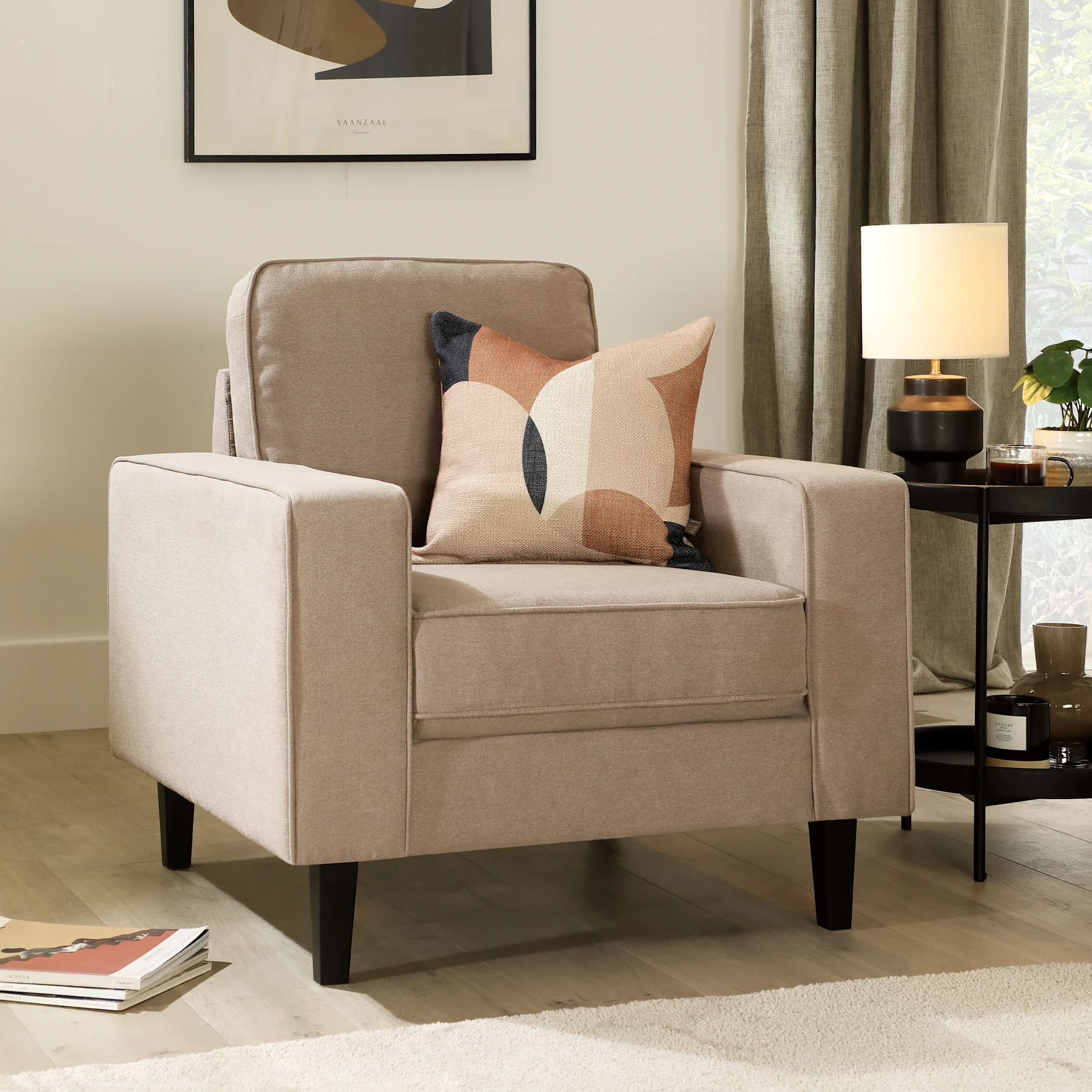 Monaco Armchair, Beige Classic Plush Fabric