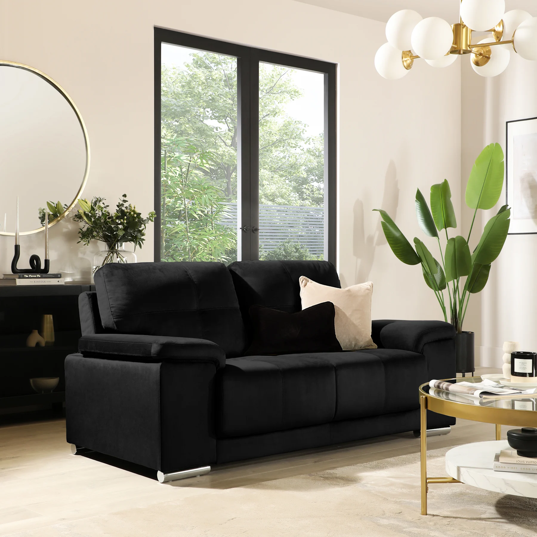 Kansas 2 Seater Sofa, Black Classic Velvet