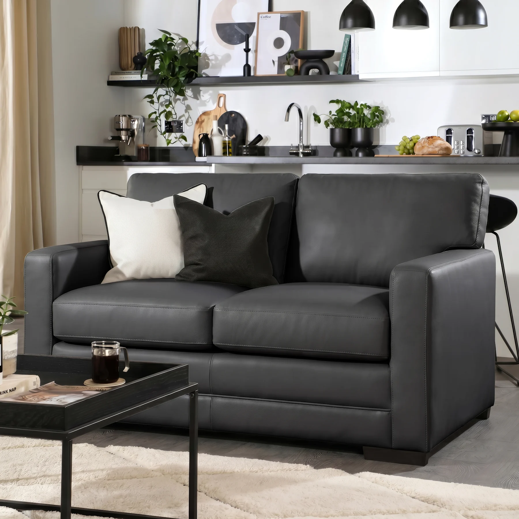 Arden 2 Seater Sofa, Grey Premium Faux Leather