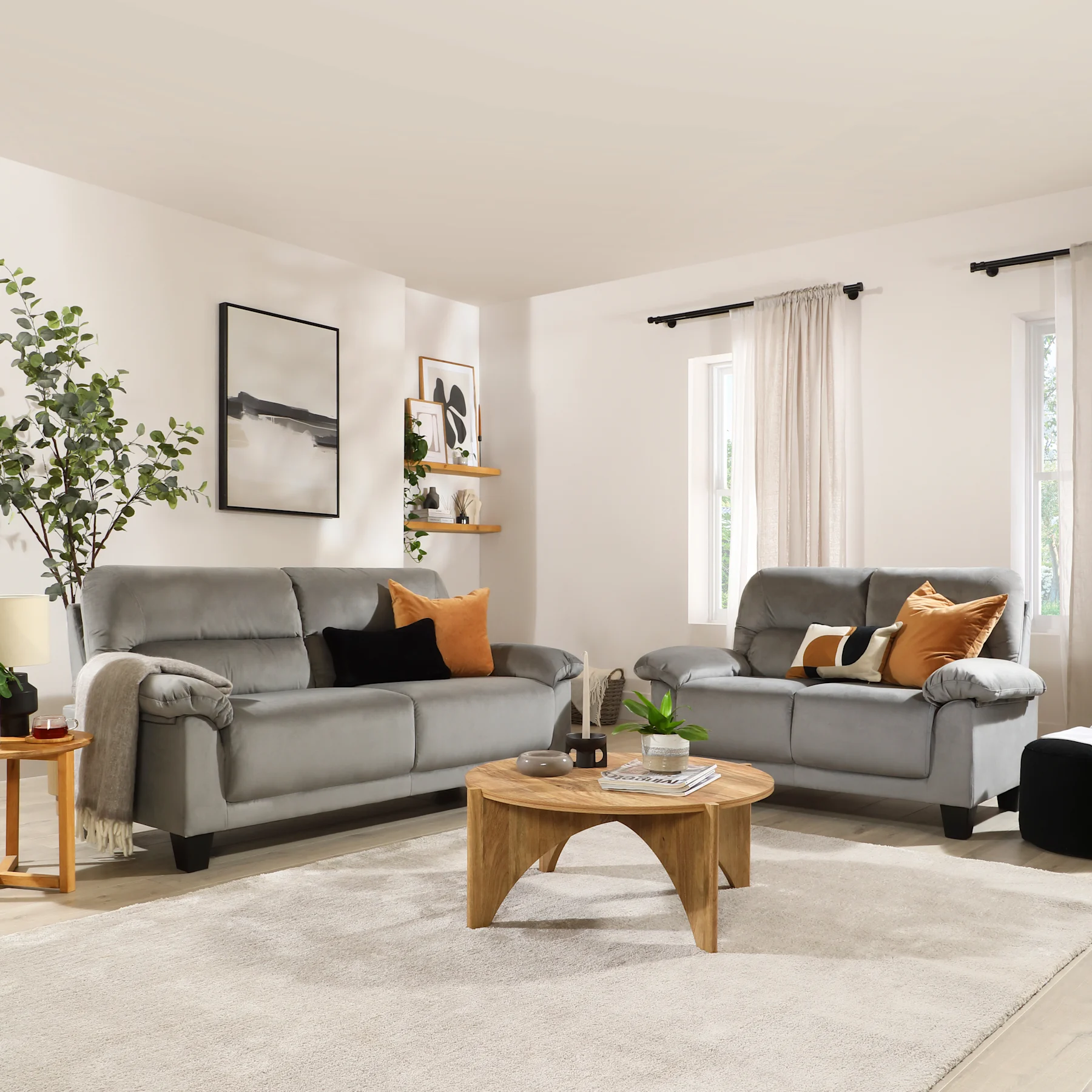 Austin Small 3+2 Seater Sofa Set, Grey Classic Velvet