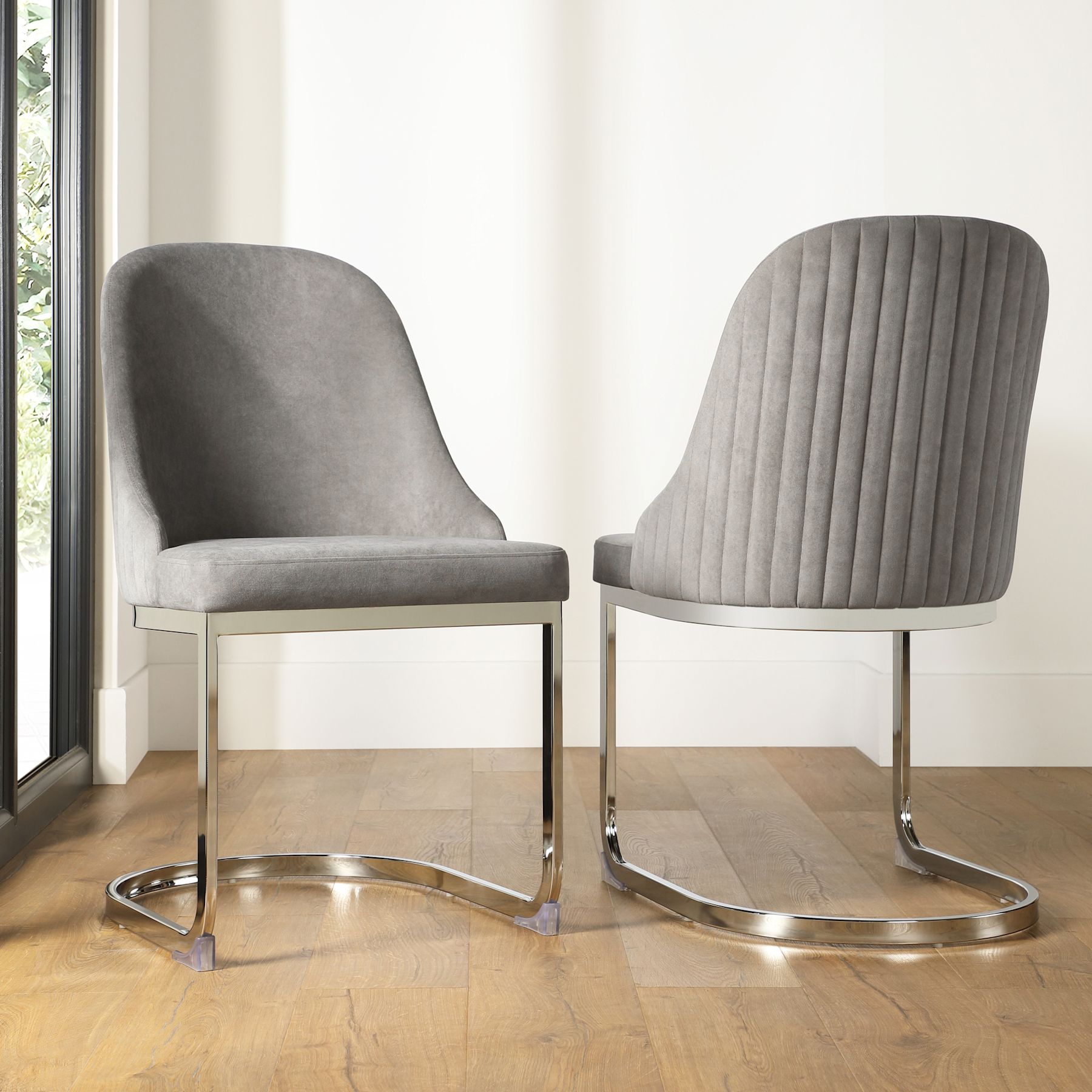 Riva Dining Chair, Grey Classic Velvet & Chrome Only £119.99 ...