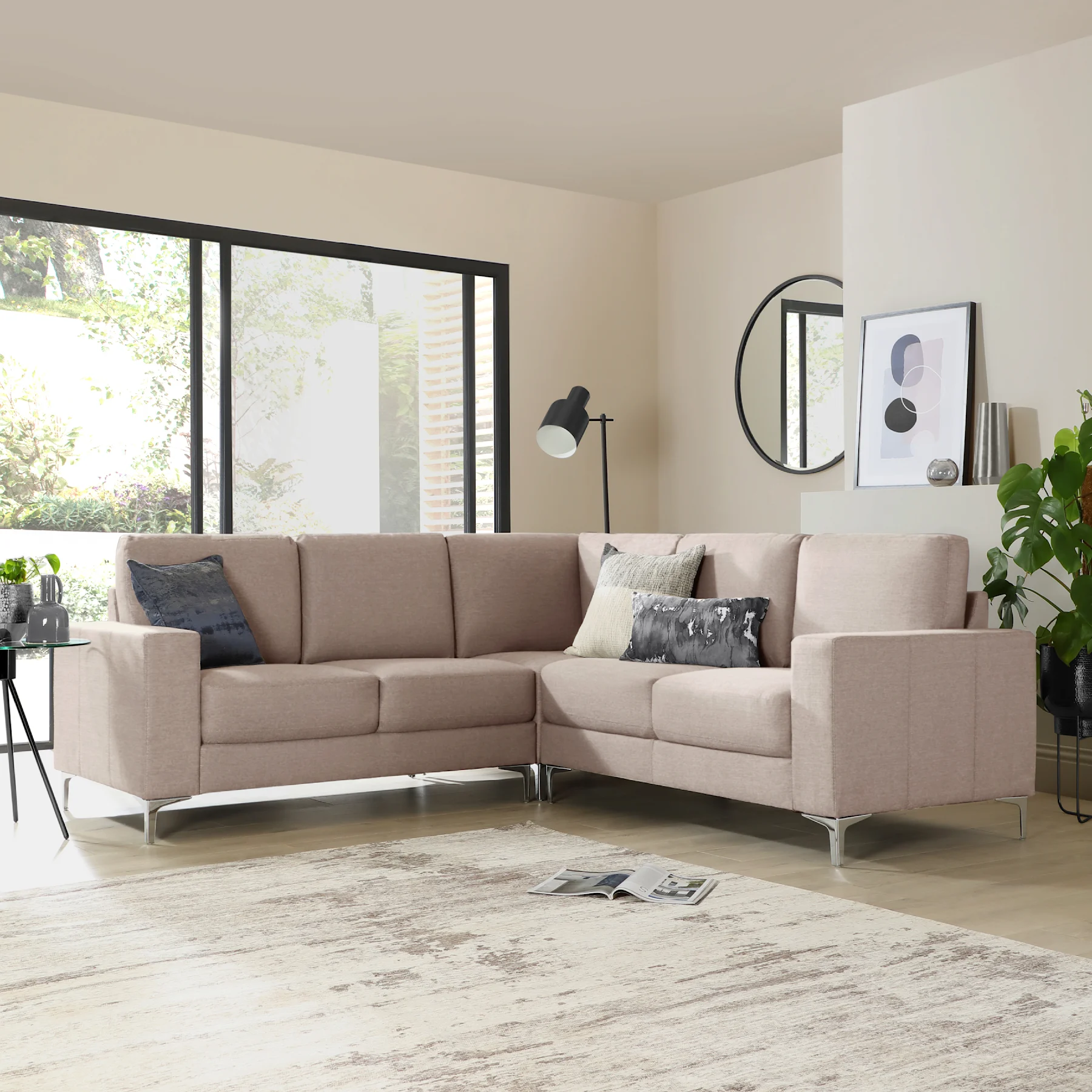 Baltimore Corner Sofa, Beige Classic Plush Fabric