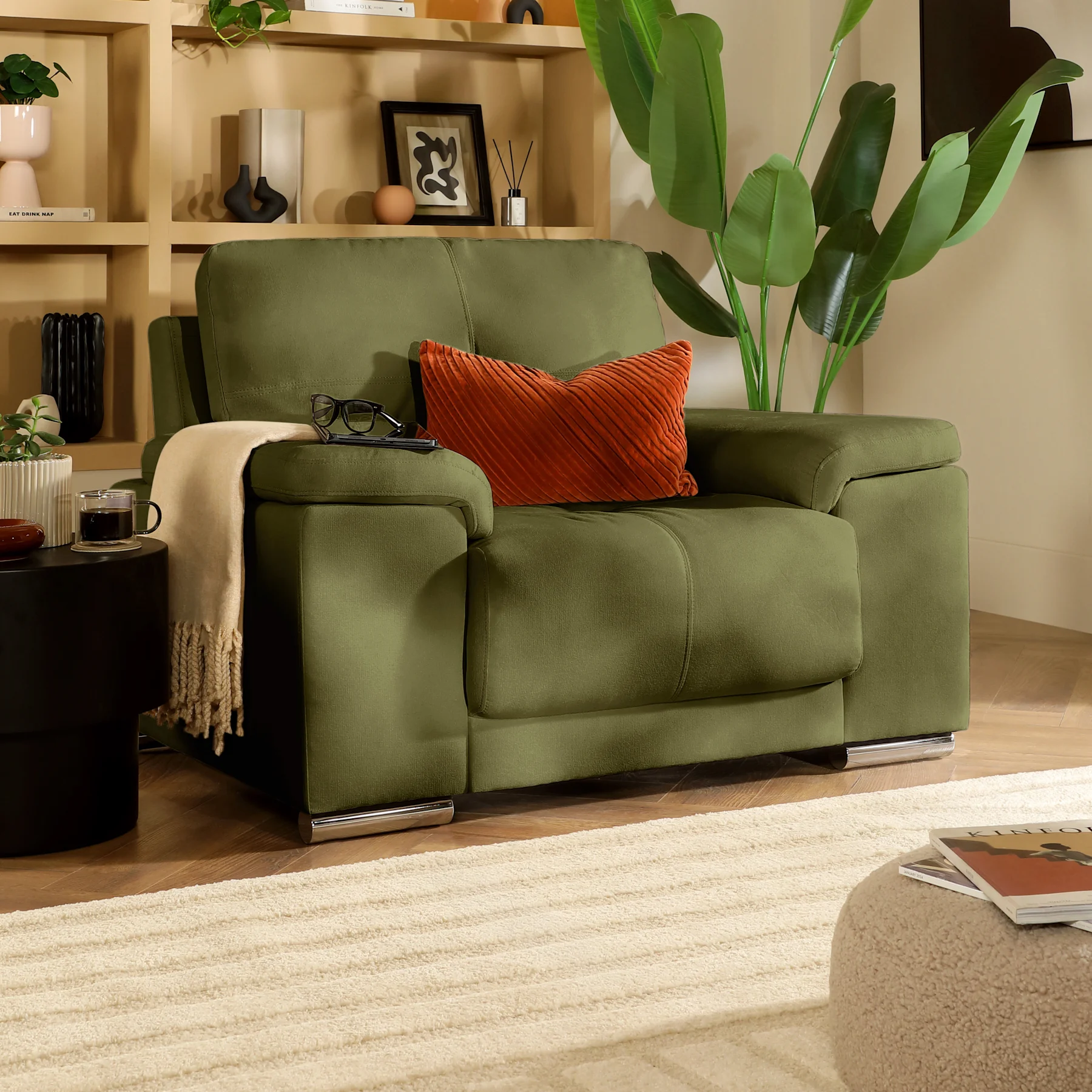 Kansas Armchair, Olive Green Classic Plush Fabric