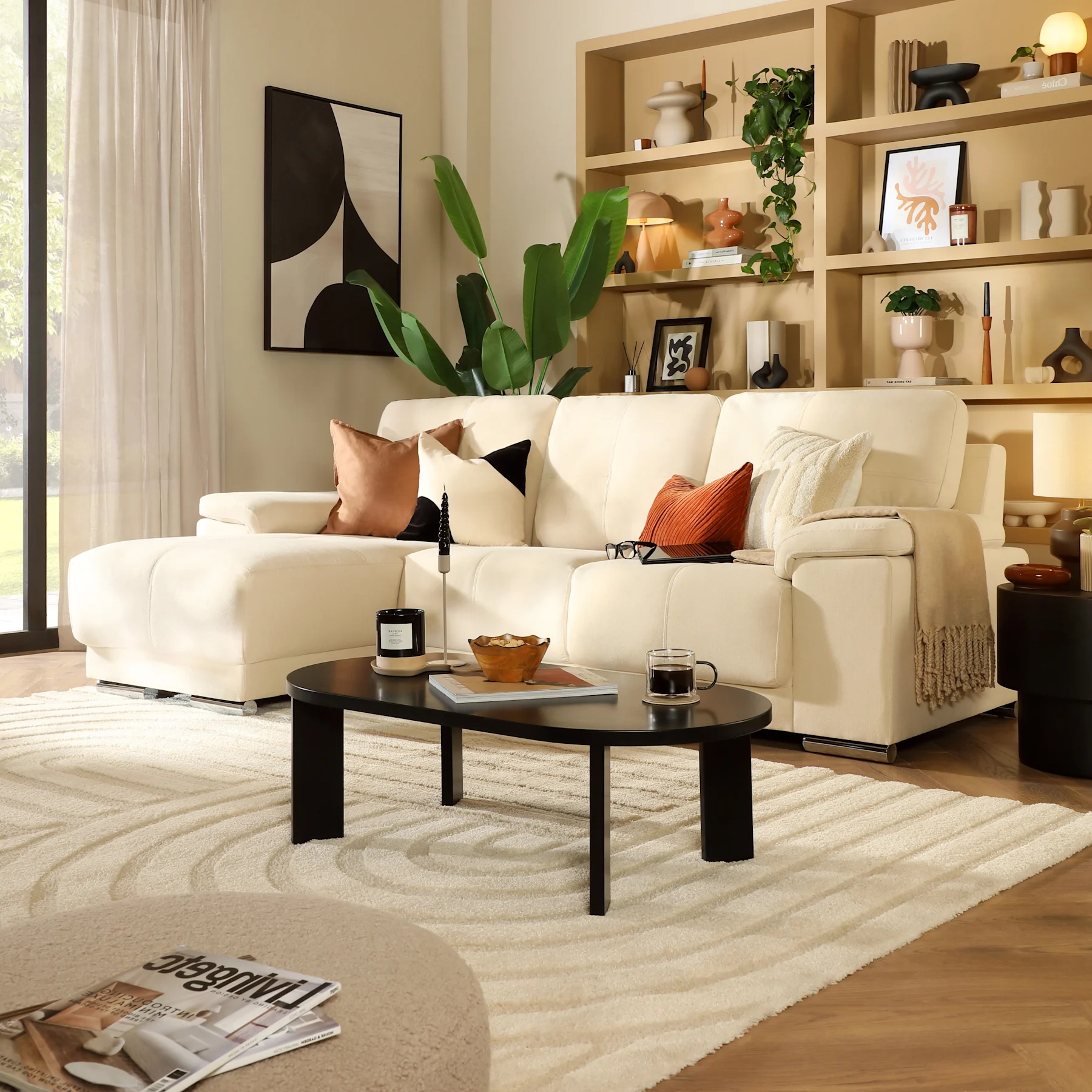 Kansas L-Shape Corner Sofa, Left-Hand Facing, Ivory Classic Plush Fabric