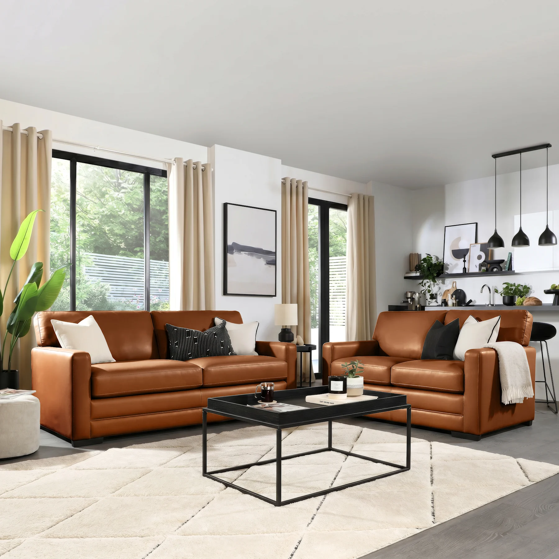 Arden 3+2 Seater Sofa Set, Tan Premium Faux Leather