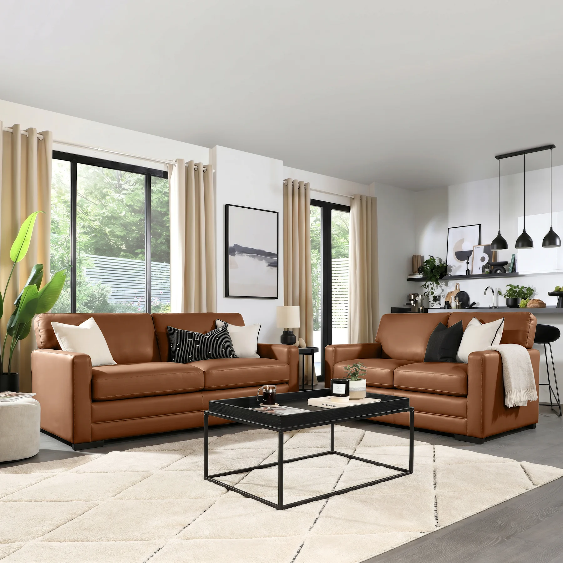 Arden 3+2 Seater Sofa Set, Tan Premium Faux Leather
