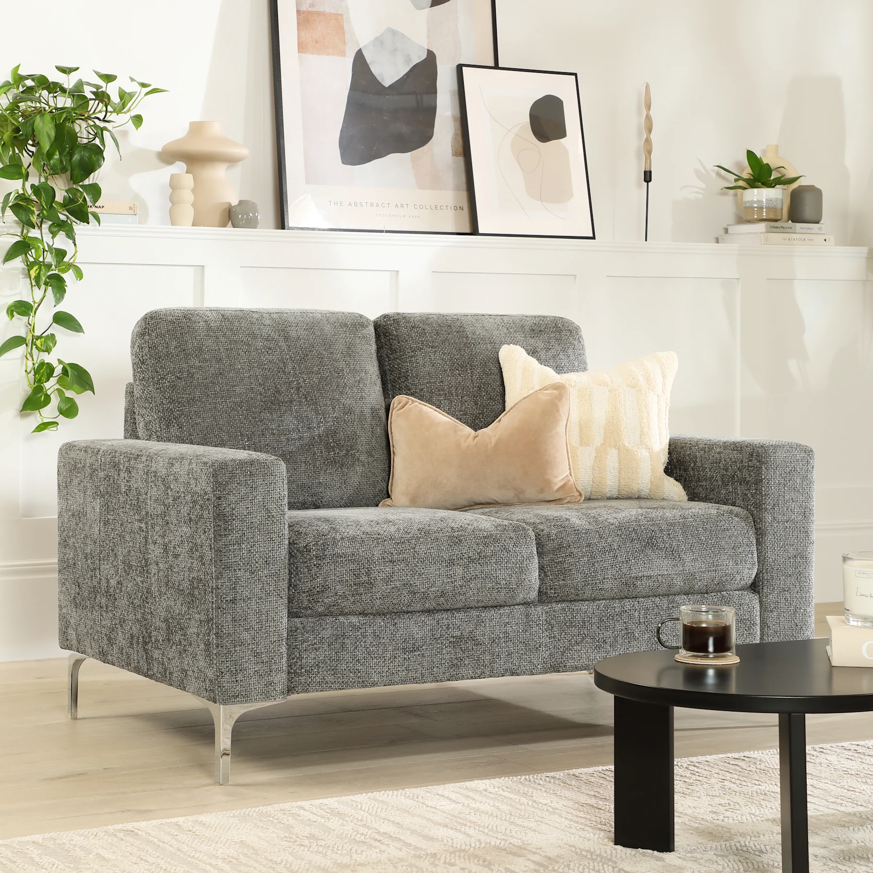 Baltimore 2 Seater Sofa, Dark Grey Woven Chenille Fabric
