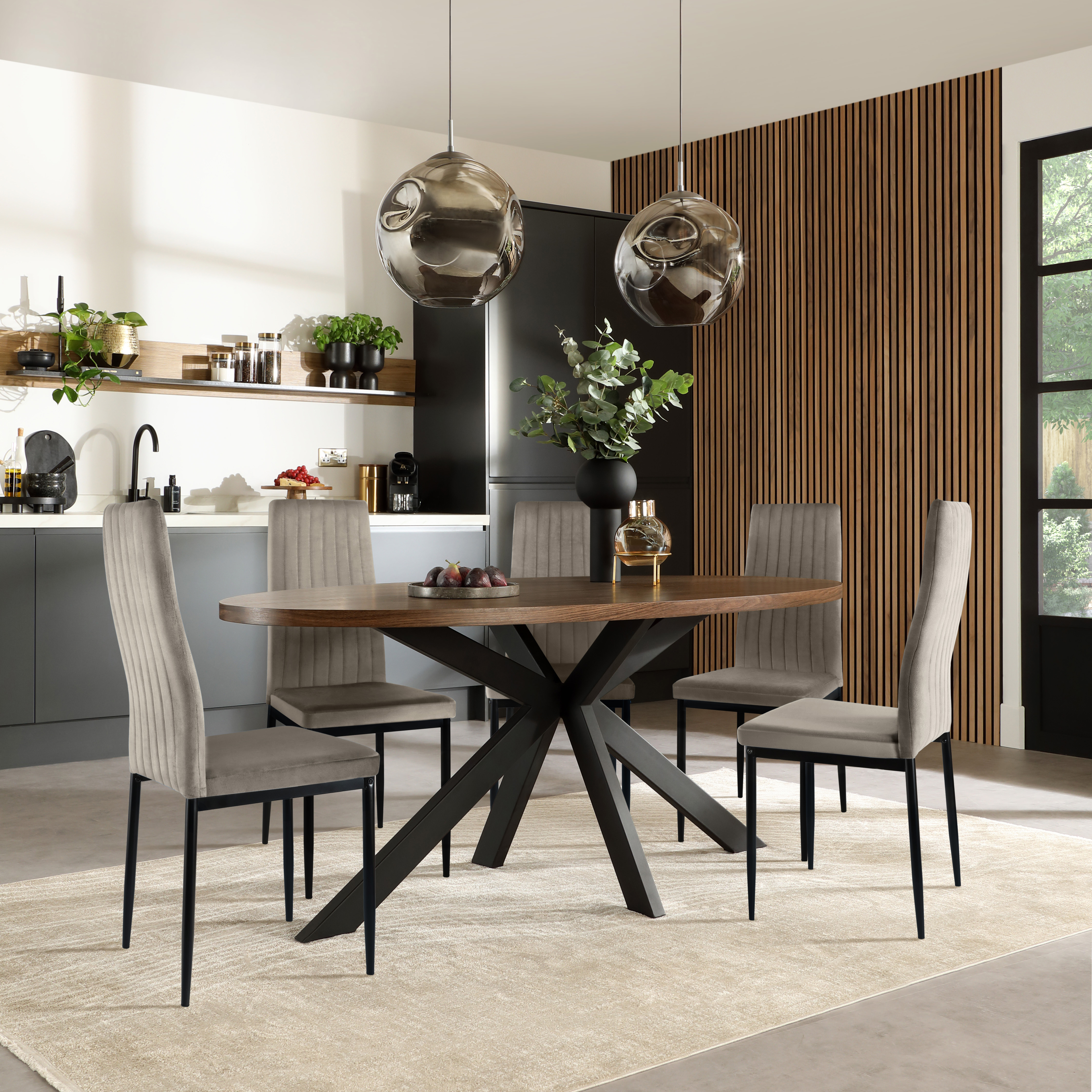 Madison Oval Industrial Dining Table & 4 Leon Chairs, Walnut