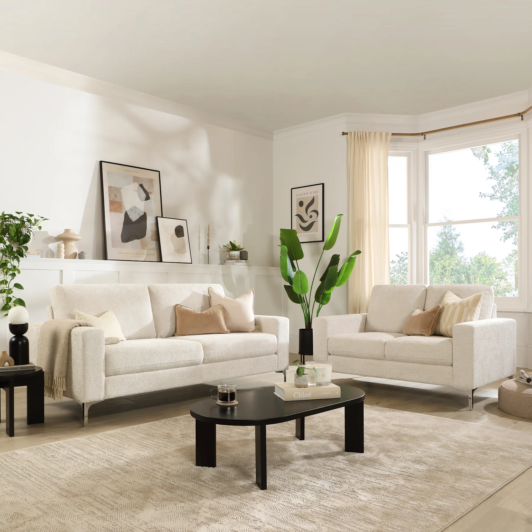 Baltimore 3+2 Seater Sofa Set, Ivory Woven Chenille Fabric