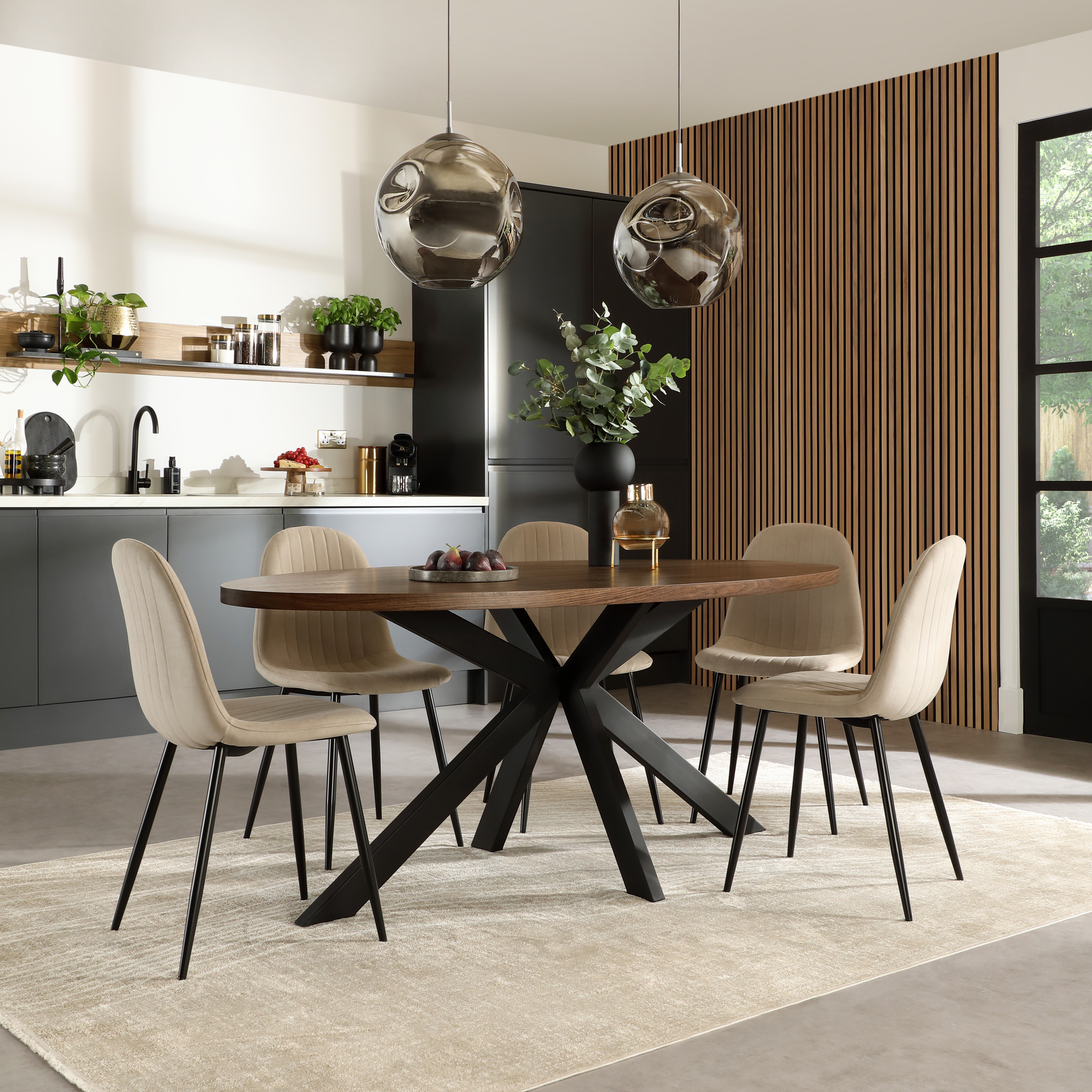 Madison Oval Industrial Dining Table & 4 Brooklyn Chairs, Walnut