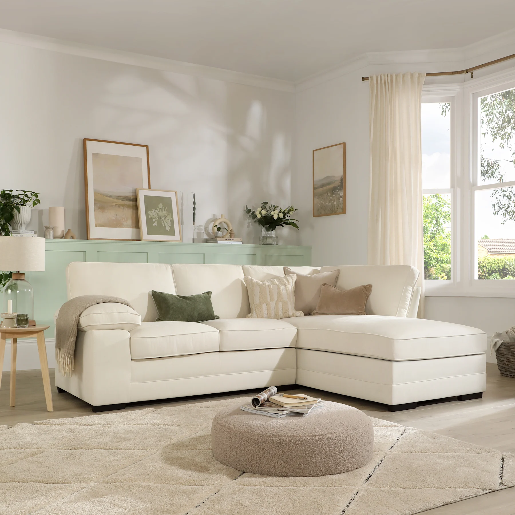 Chatham L-Shape Corner Sofa, Right-Hand Facing, Cream House Plush Fabric