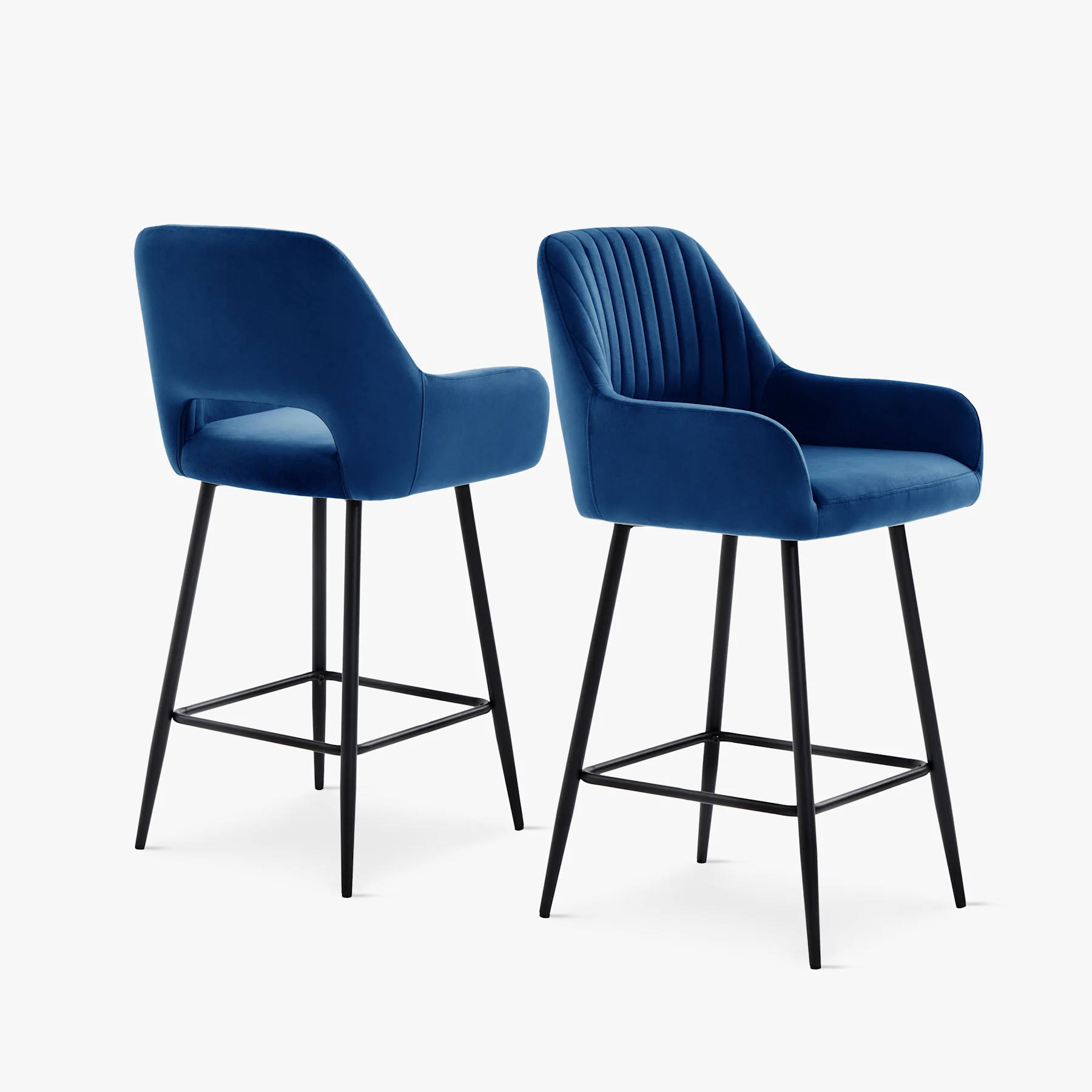 Clara Bar Stool, Blue Classic Velvet & Black Steel