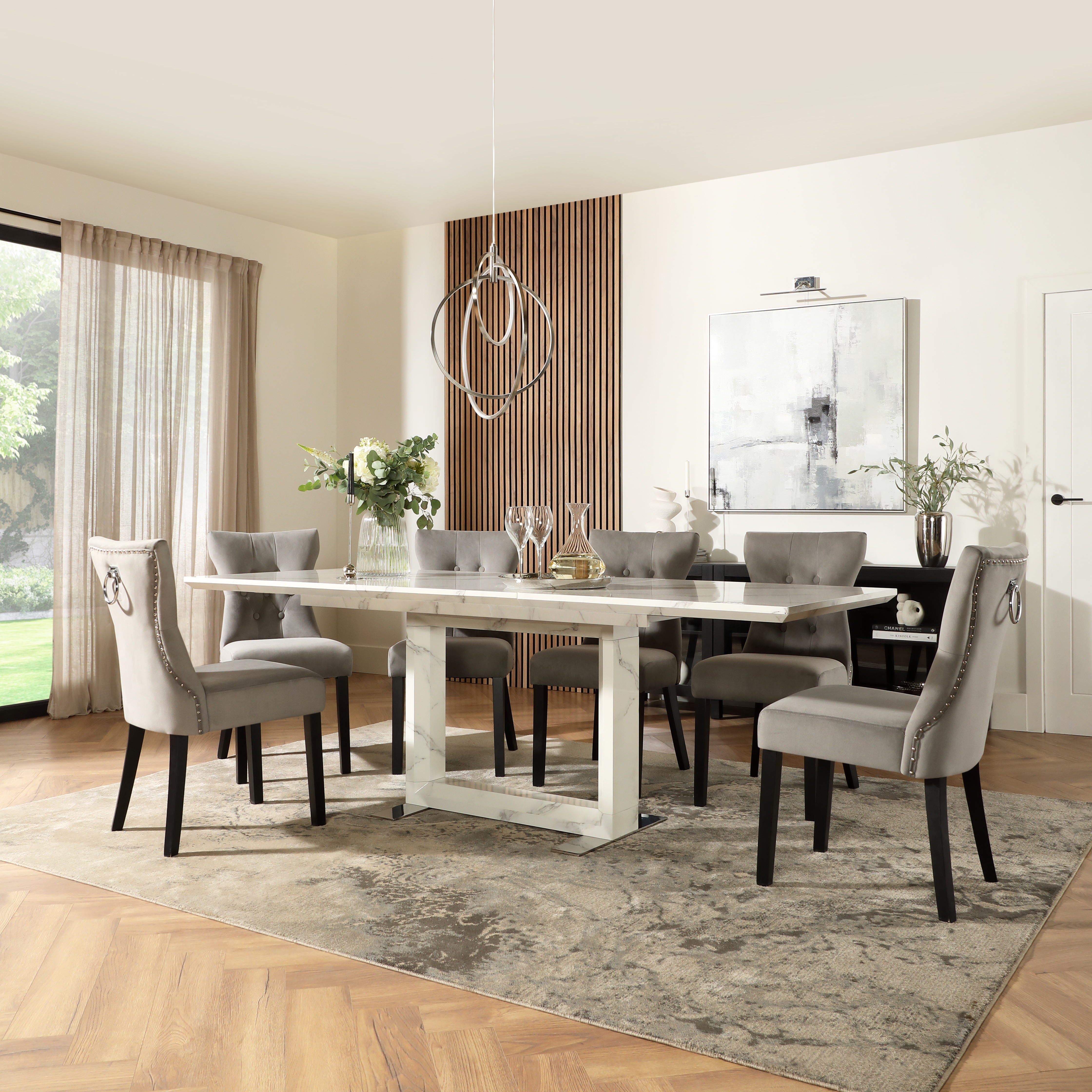 その他 toshhii Tokyo Extending Dining Table & 8 Kensington Chairs, White Marble