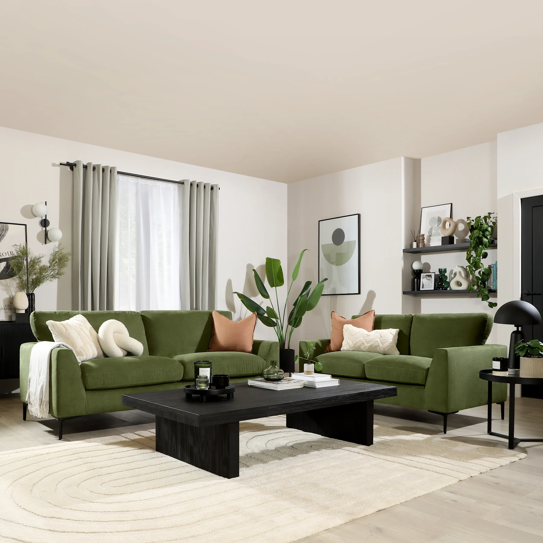 Lexi 3+2 Seater Sofa Set, Olive Green House Plush Fabric Only