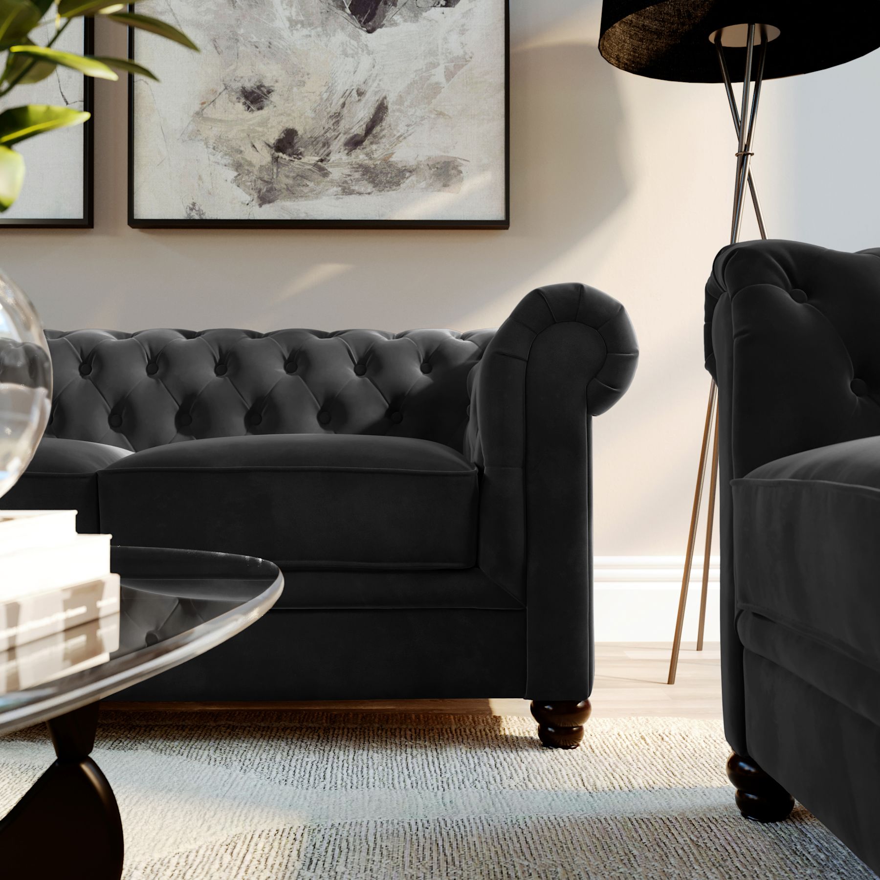 Hampton 3 Seater Chesterfield Sofa, Black Classic Velvet Only £799.99 ...