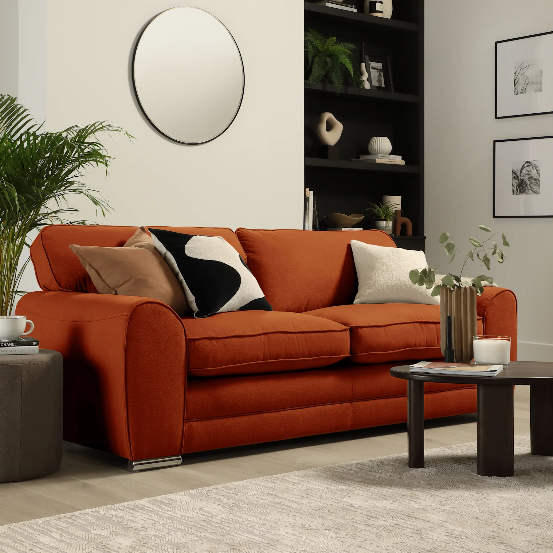Burford 3 Seater Sofa, Burnt Orange House Plush Fabric