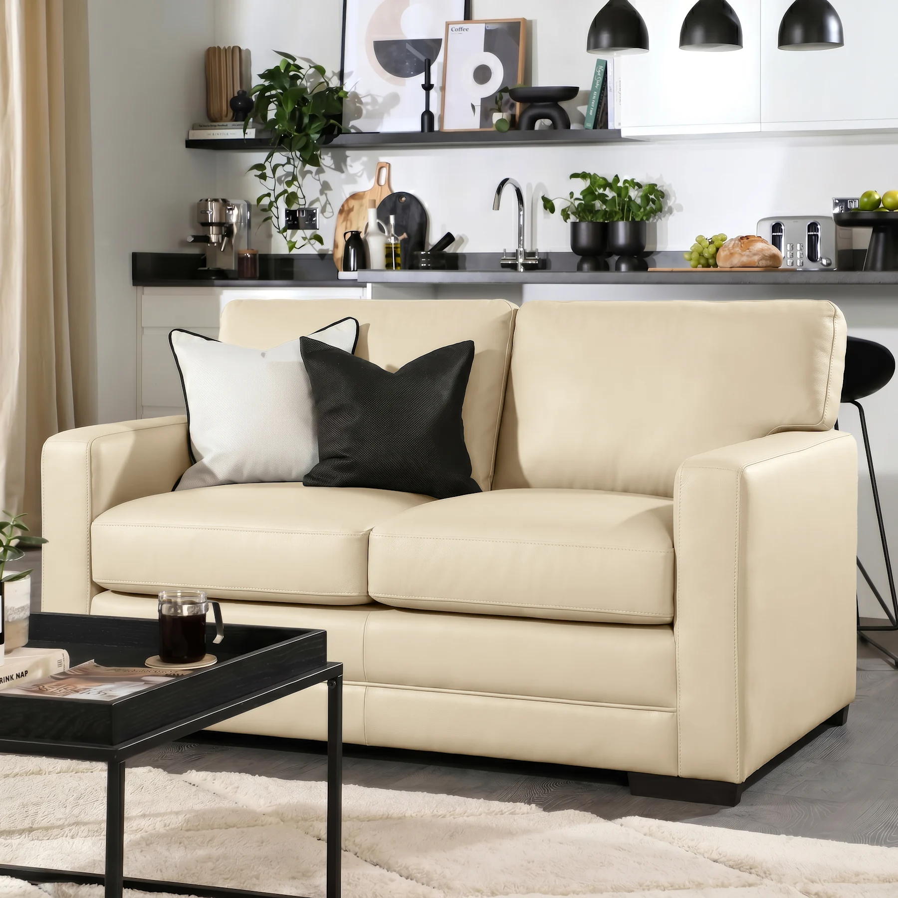 Arden 2 Seater Sofa, Ivory Premium Faux Leather