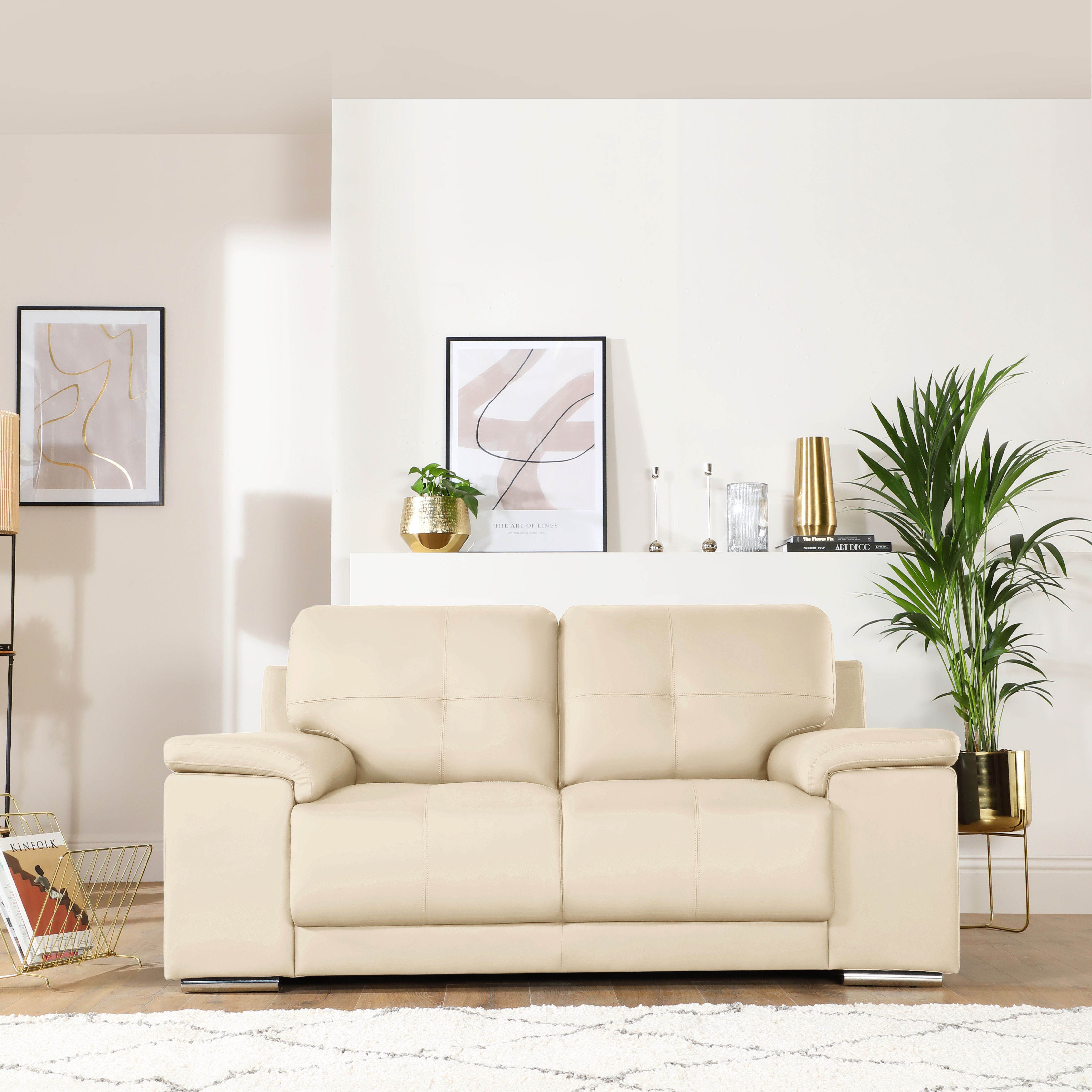 Kansas 2 Seater Sofa, Ivory Premium Faux Leather Only £549.99