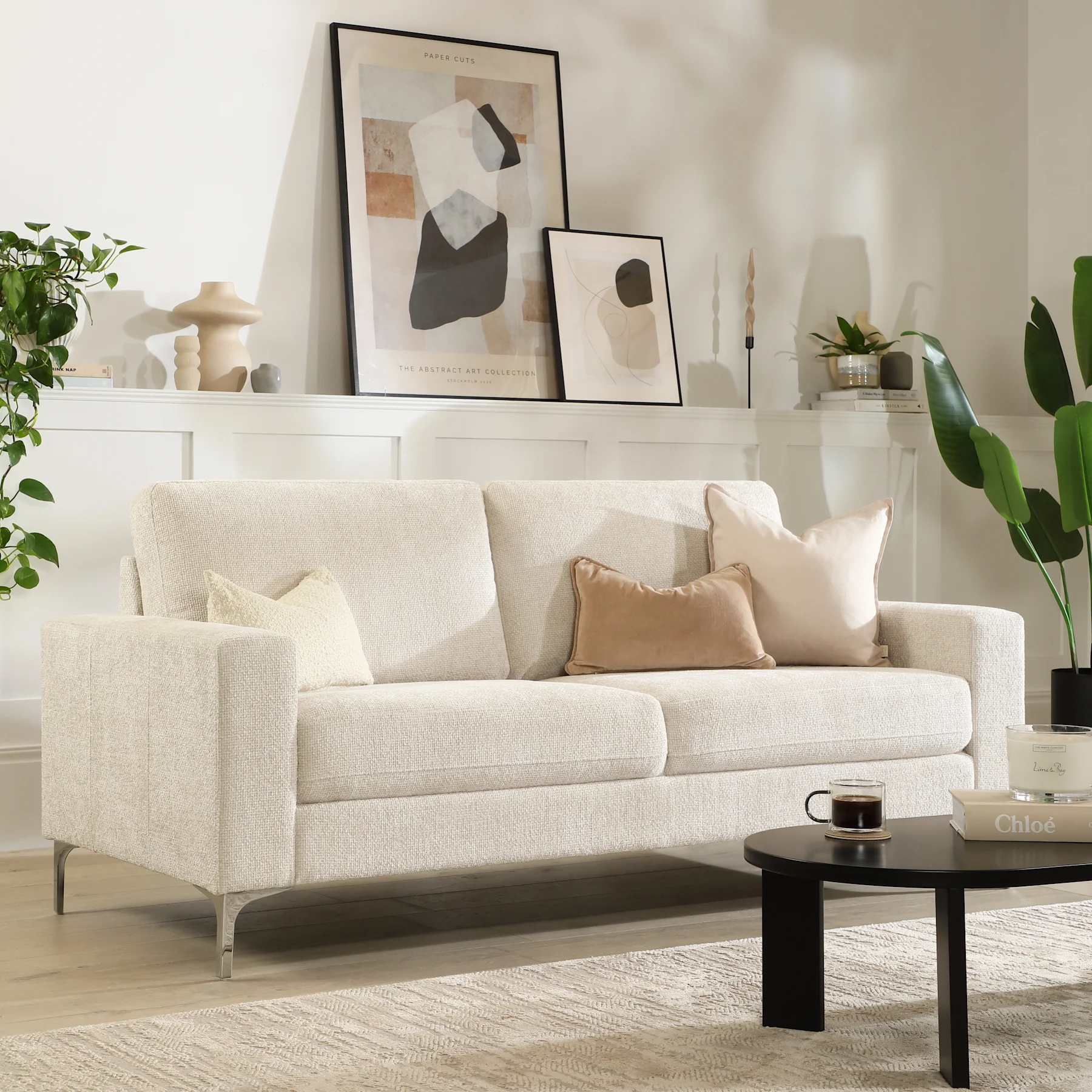 Baltimore 3 Seater Sofa, Ivory Woven Chenille Fabric