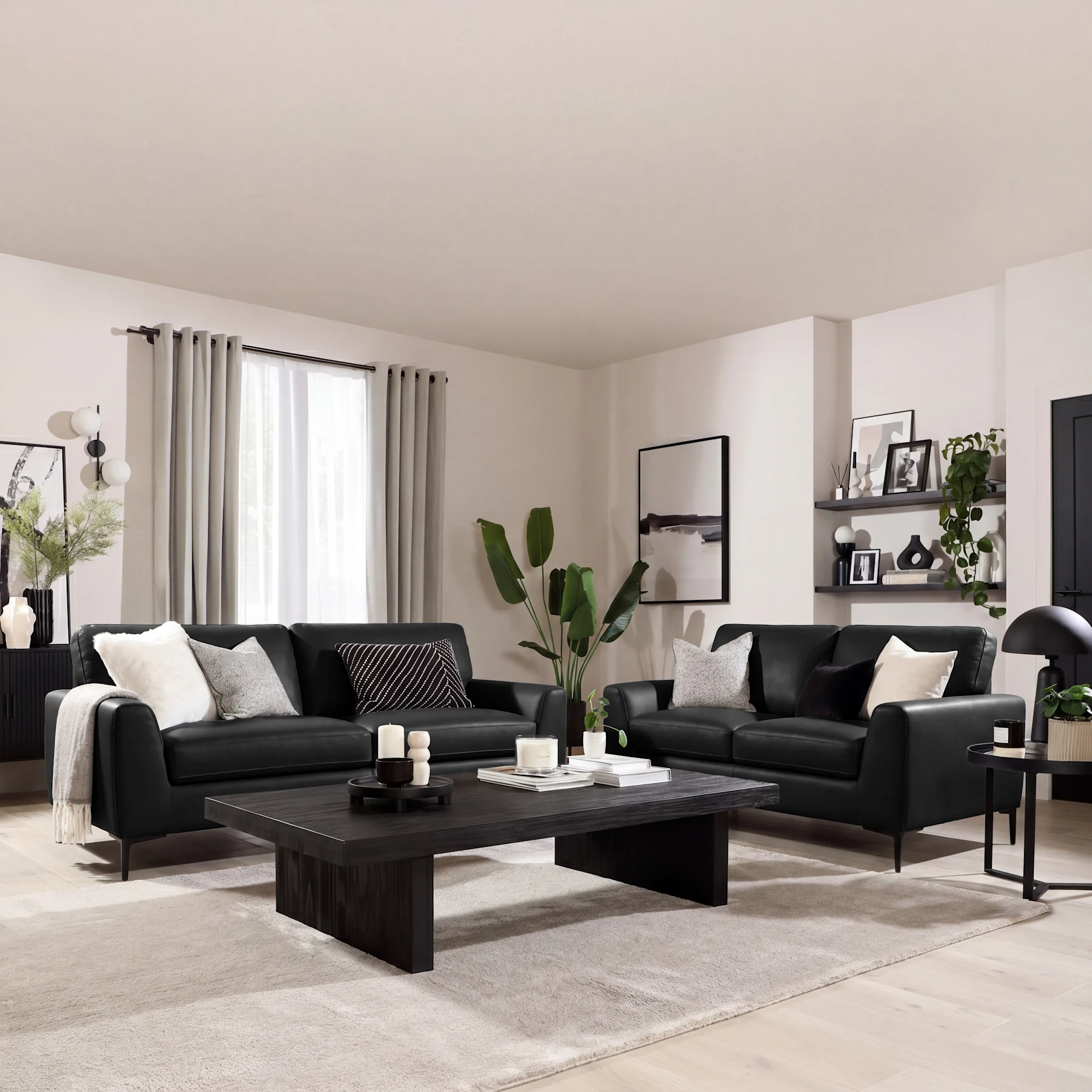 Lexi 3+2 Seater Sofa Set, Black Premium Faux Leather
