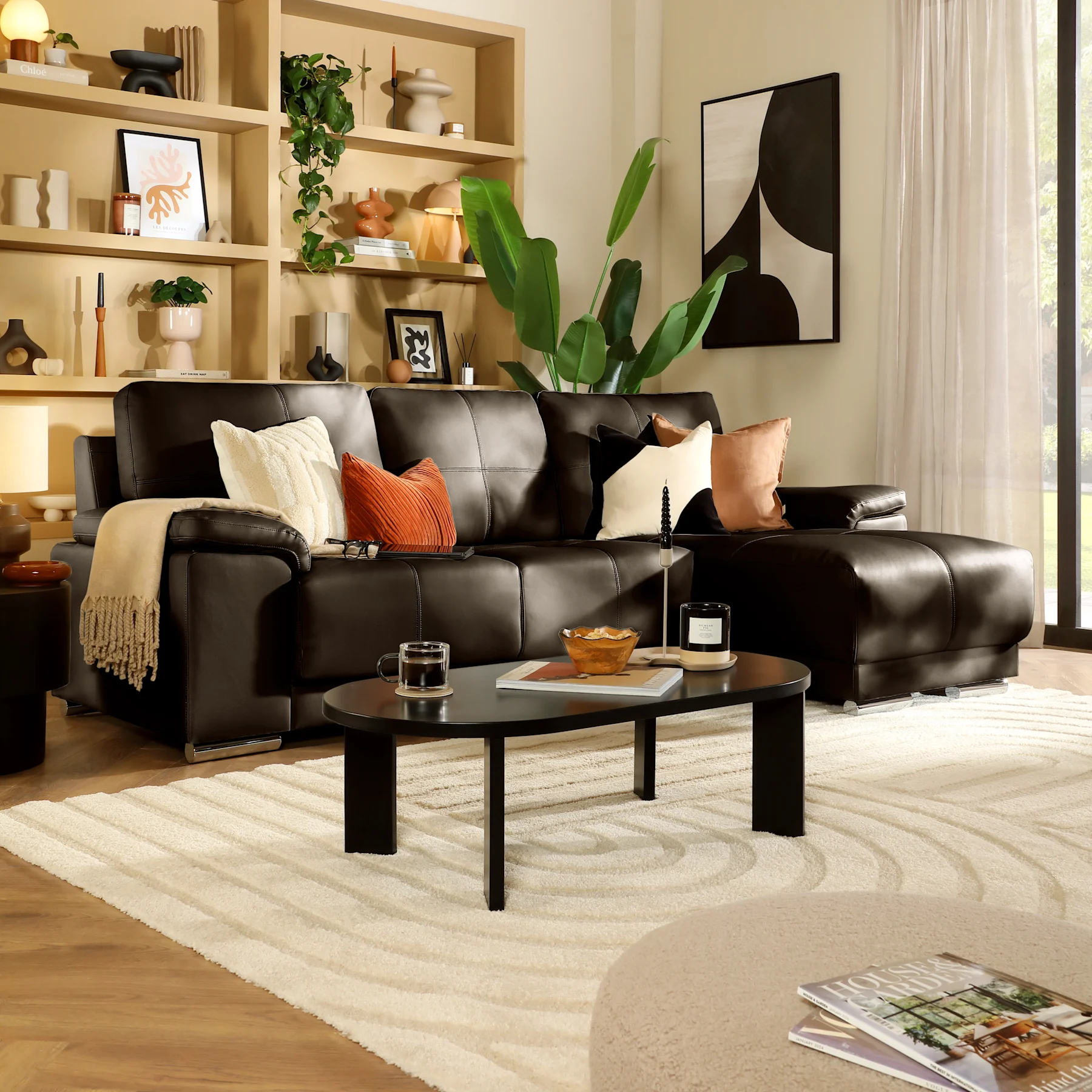 Kansas L-Shape Corner Sofa, Right-Hand Facing, Brown Premium Faux Leather