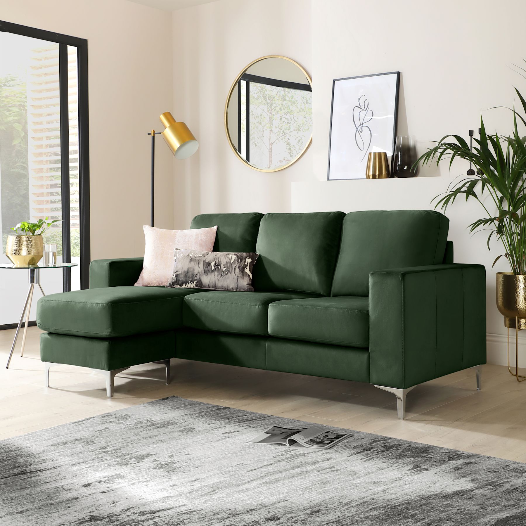 Baltimore L-shape Corner Sofa, Moss Green Classic Velvet Only £699.99
