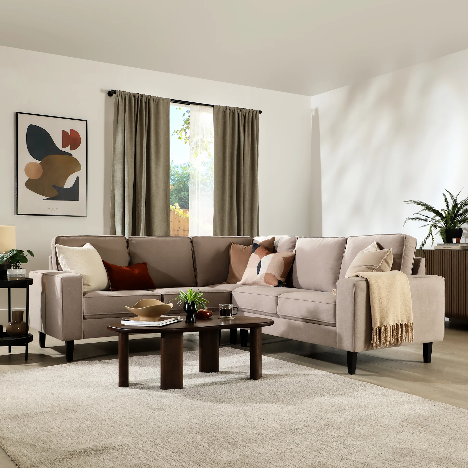 Monaco Corner Sofa, Beige Classic Plush Fabric