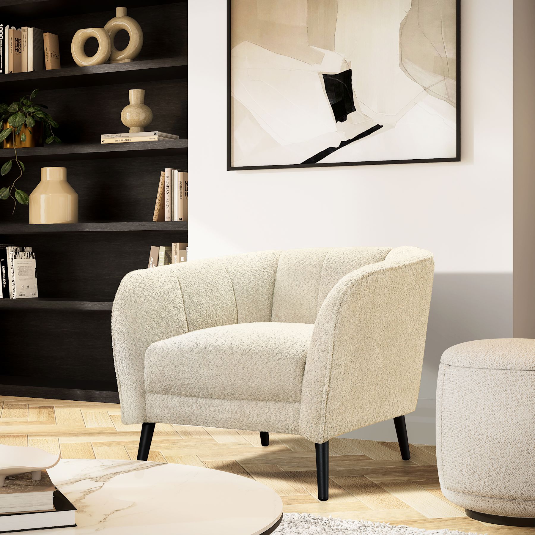 LorenArmchair,IvoryClassicBoucleFabric