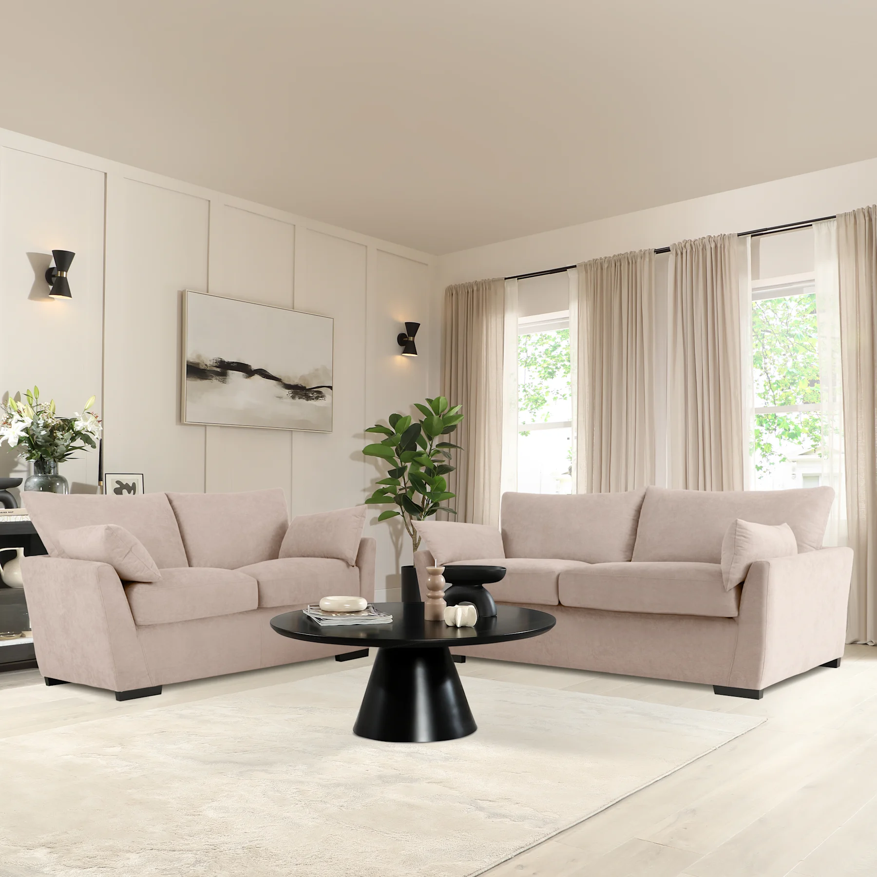 Langdon 3+2 Seater Sofa Set, Beige House Plush Fabric