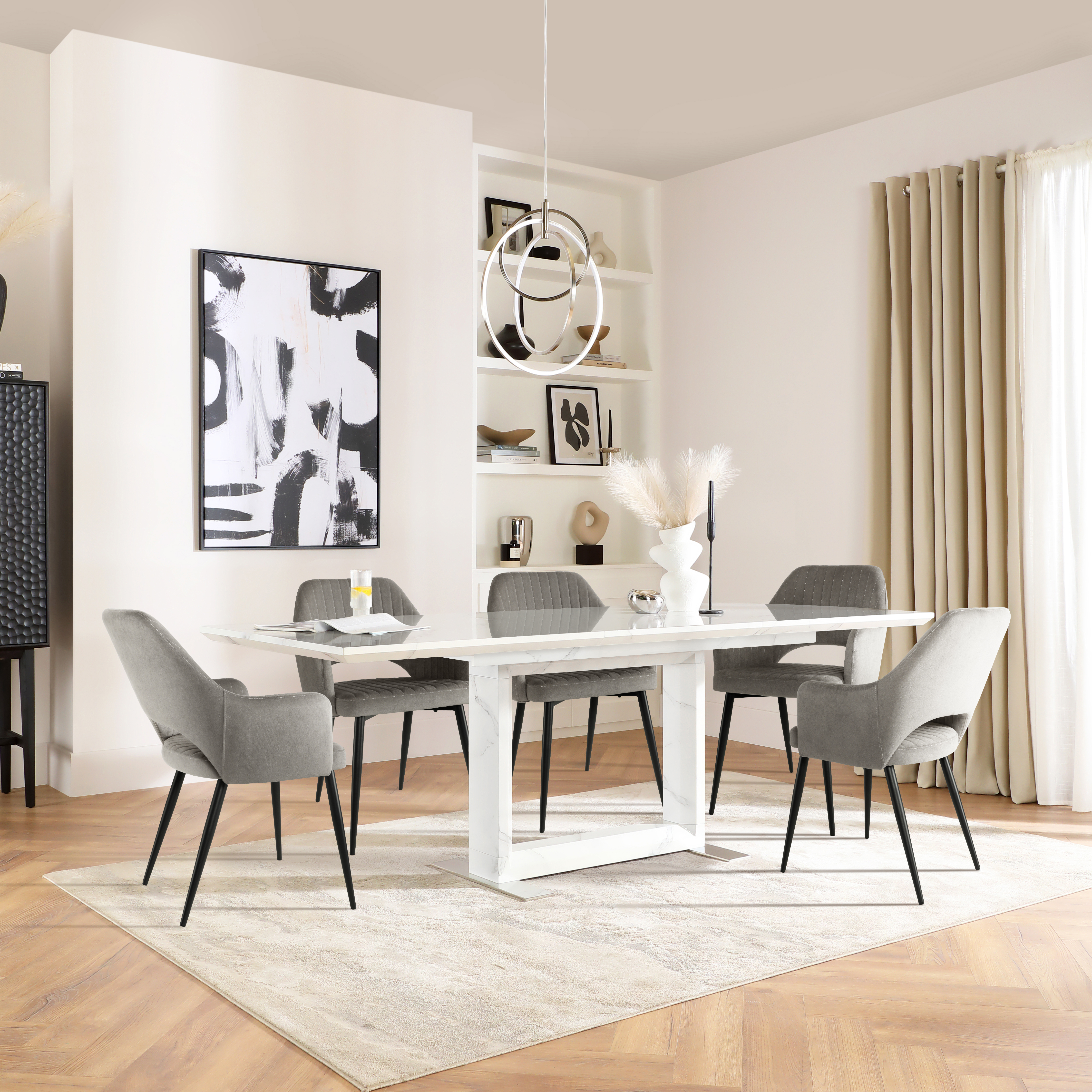 Tokyo Extending Dining Table & 4 Clara Chairs, White Marble Effect ...
